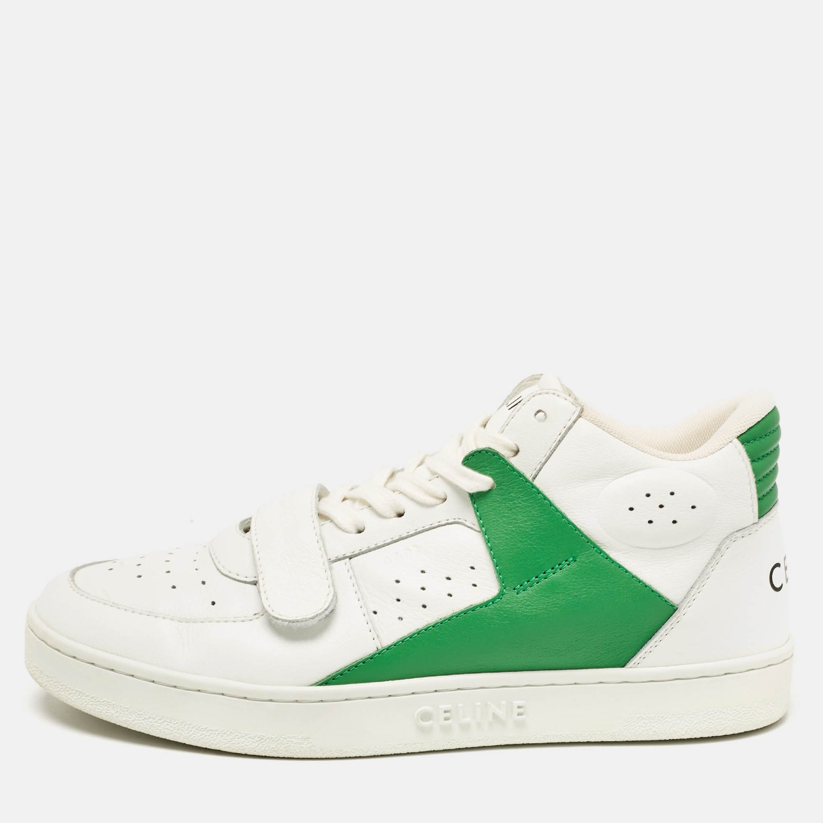 Celine White/Green Leather CT-02 Lace Up Sneakers Size 39