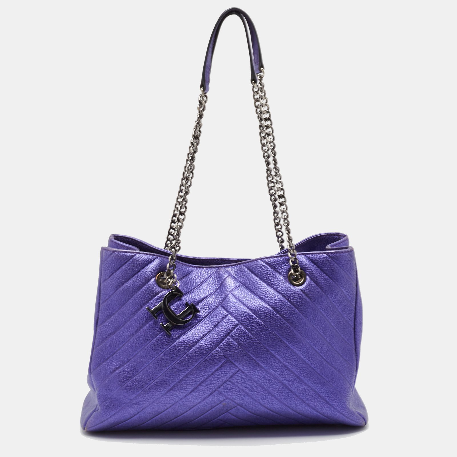 CH Carolina Herrera Metallic Purple Leather Chain Tote