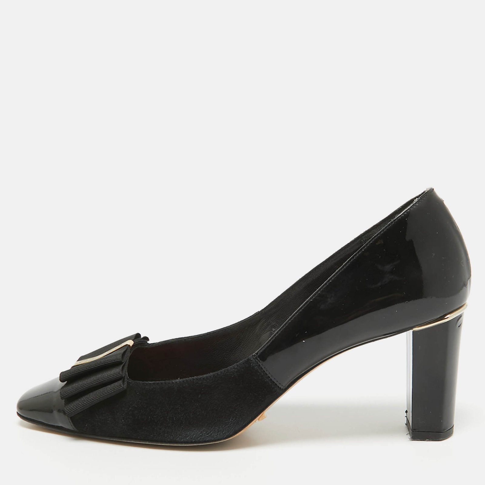 CH Carolina Herrera Black Patent Leather and Suede Bow Pumps Size 40
