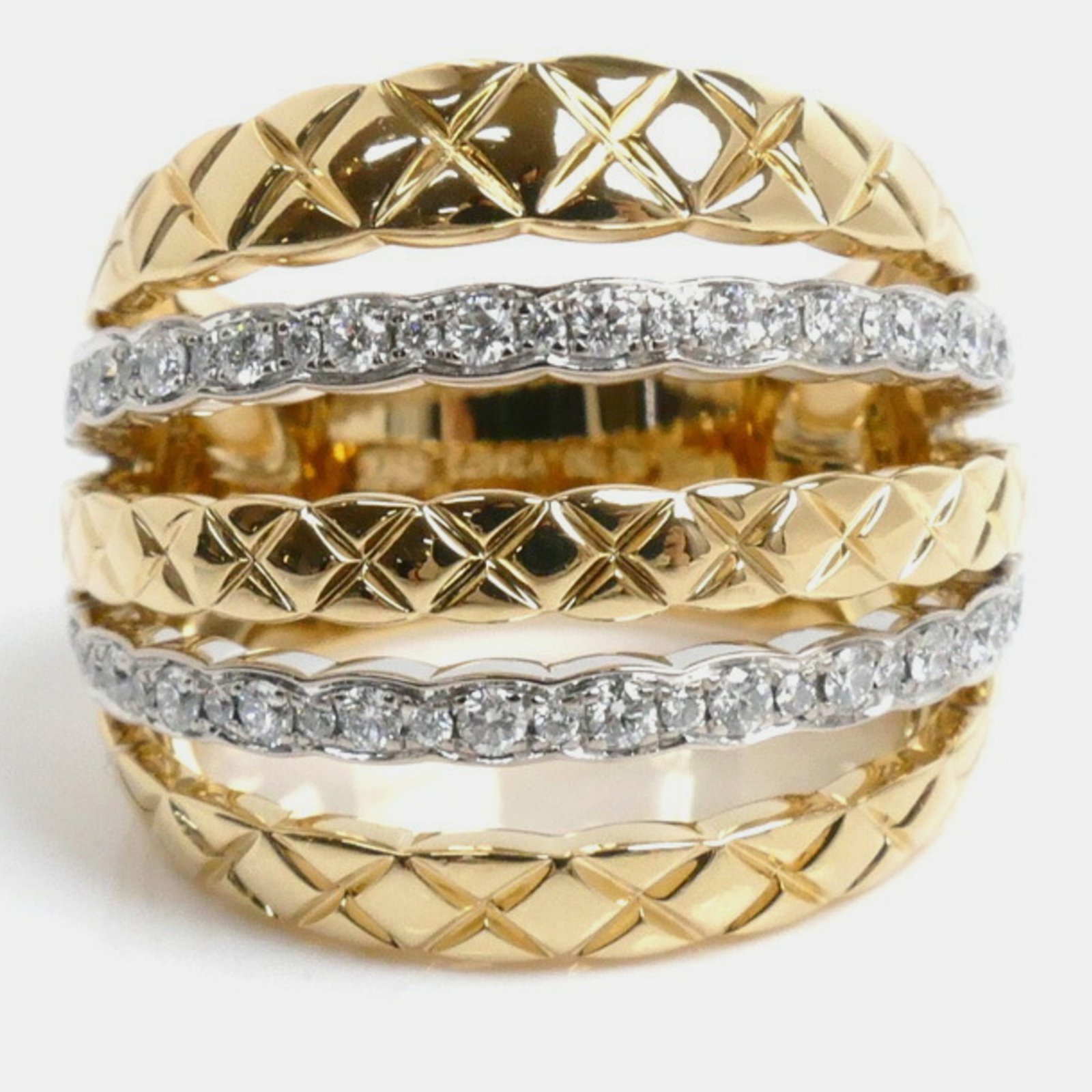Chanel 18K Yellow Gold 18K White Coco Crush Diamond Ring Size 12.5 53 16