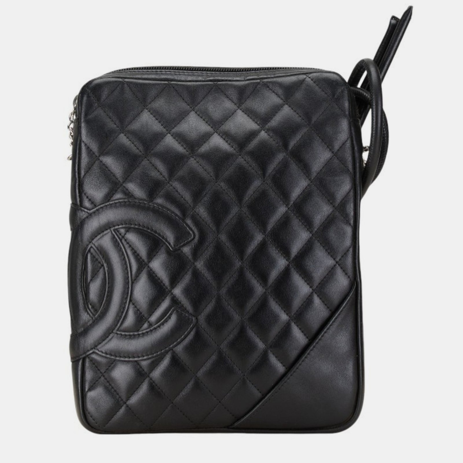 Chanel Black Leather Cambon Line Coco Mark Quilted Shoulder Bag