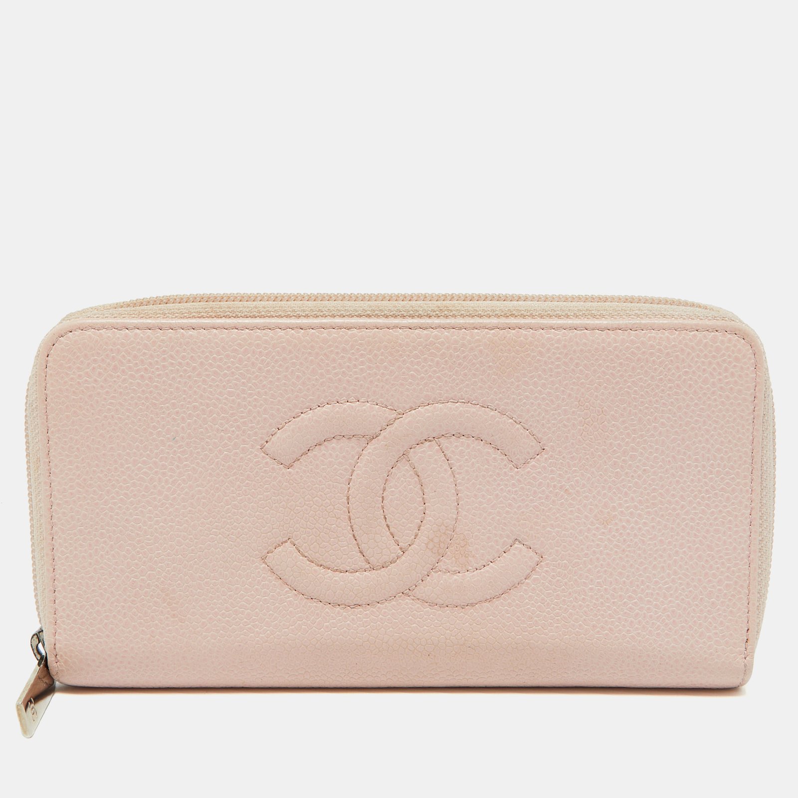 Chanel Pink Caviar Leather CC Timeless Zip Around Wallet