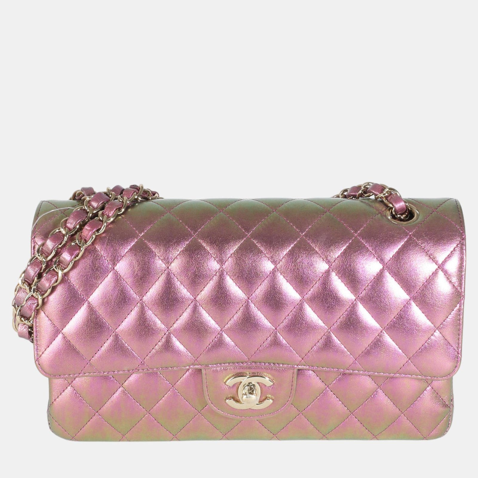 Chanel 20B Purple Quilted Iridescent Lambskin Medium Classic Double Flap Bag