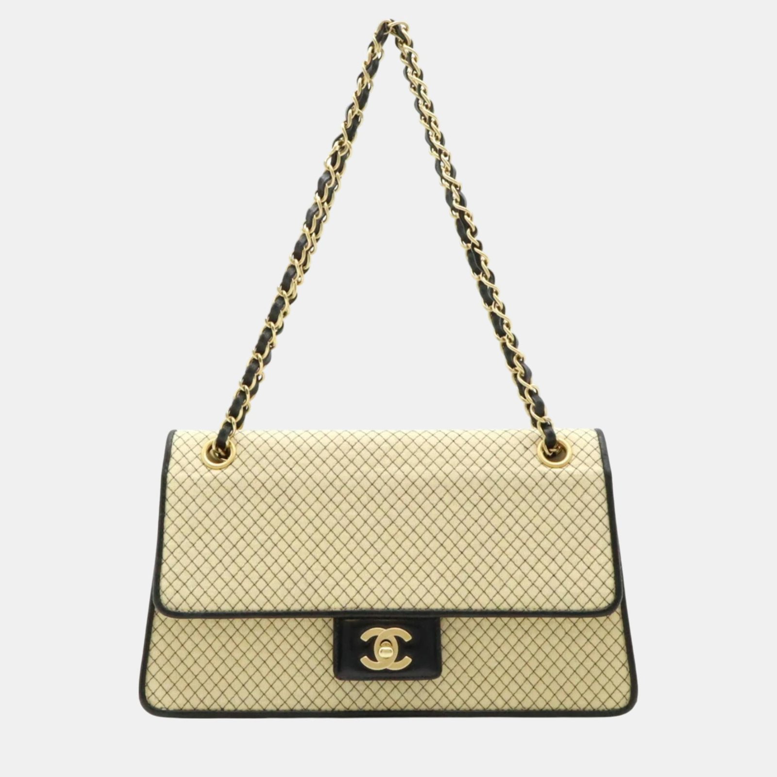 Chanel Cotton Jersey Enamel Micro Quilted Coco Mark Chain Shoulder Bag