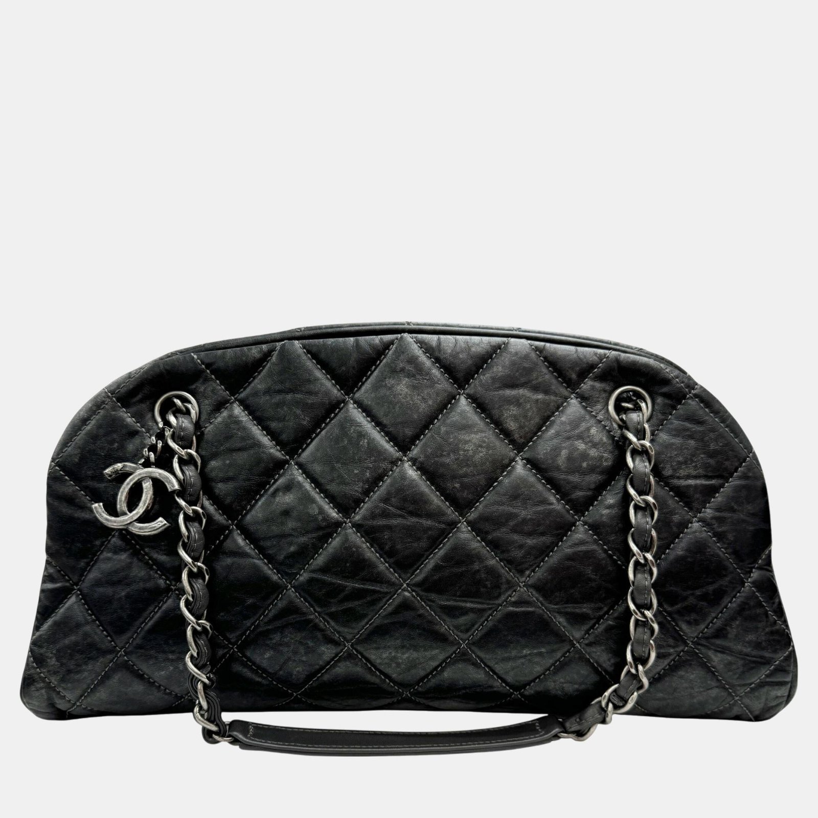 Chanel Dark Gray Calfskin Coco Mark Mademoiselle Chain Tote Bag