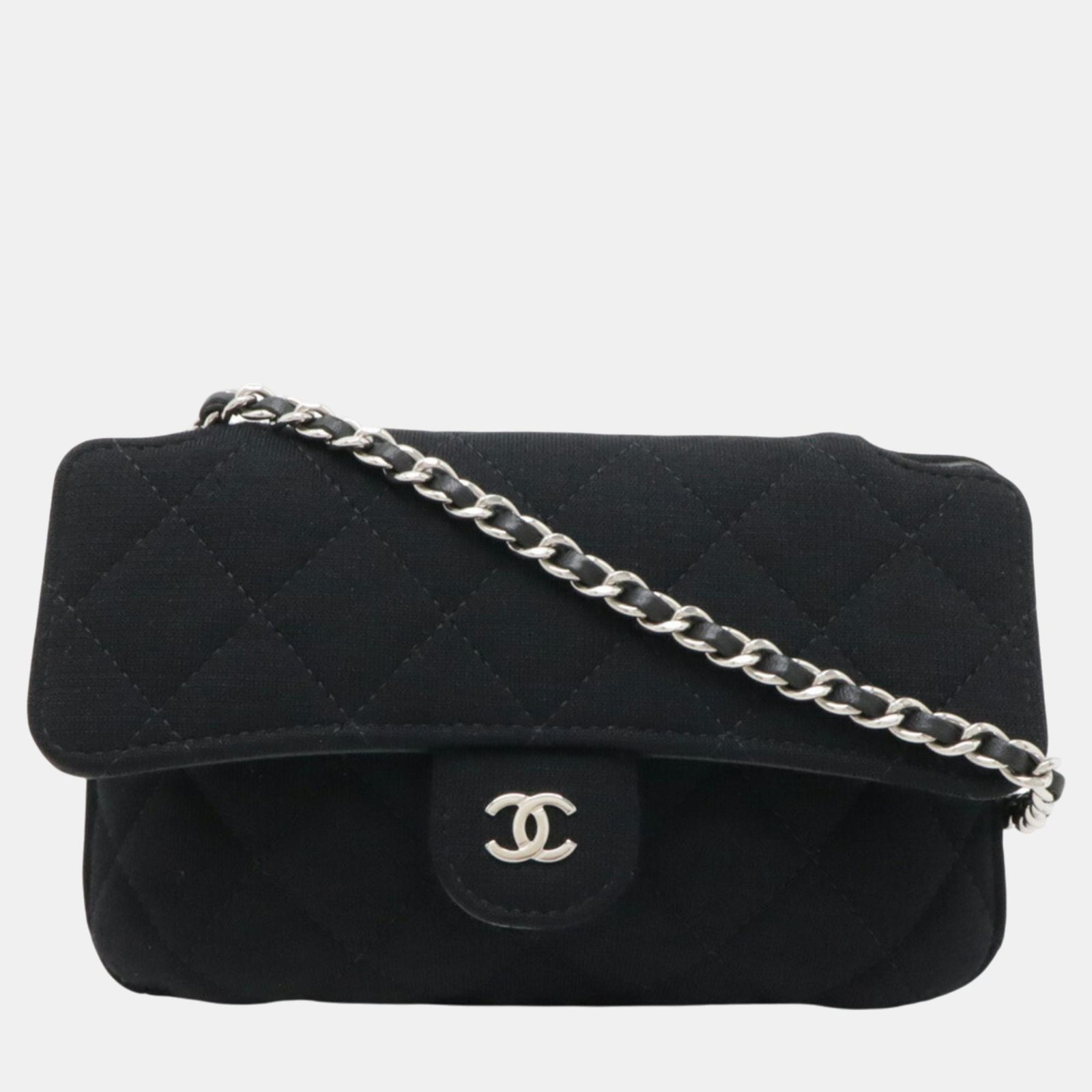 Chanel Black Cotton Jersey Nylon Leather Matelasse Coco Mark Eco Bag