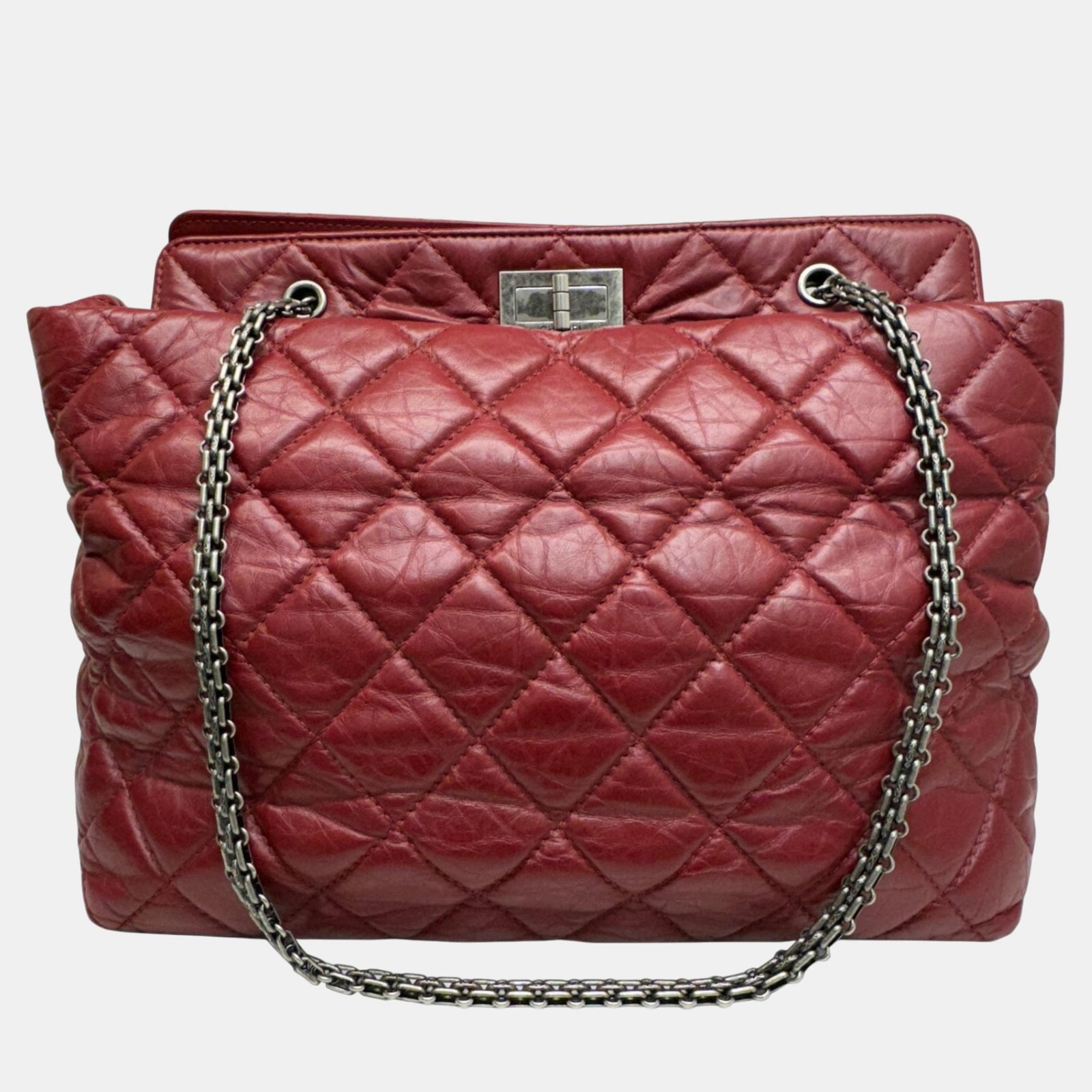 Chanel Red Leather Bordeaux Matelasse 2.55 Chain Tote Bag