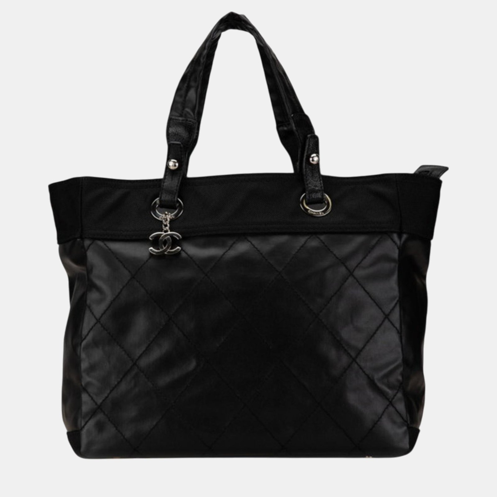 Chanel Black Leather Coco Mark Paris Biarritz MM  Tote Bag
