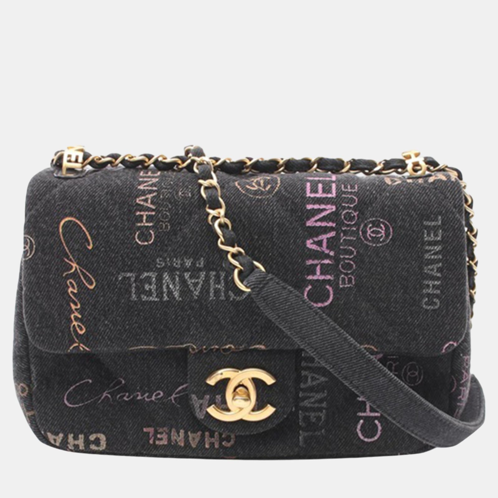 Chanel Black Mini Rectangular Quilted Denim Mood Flap