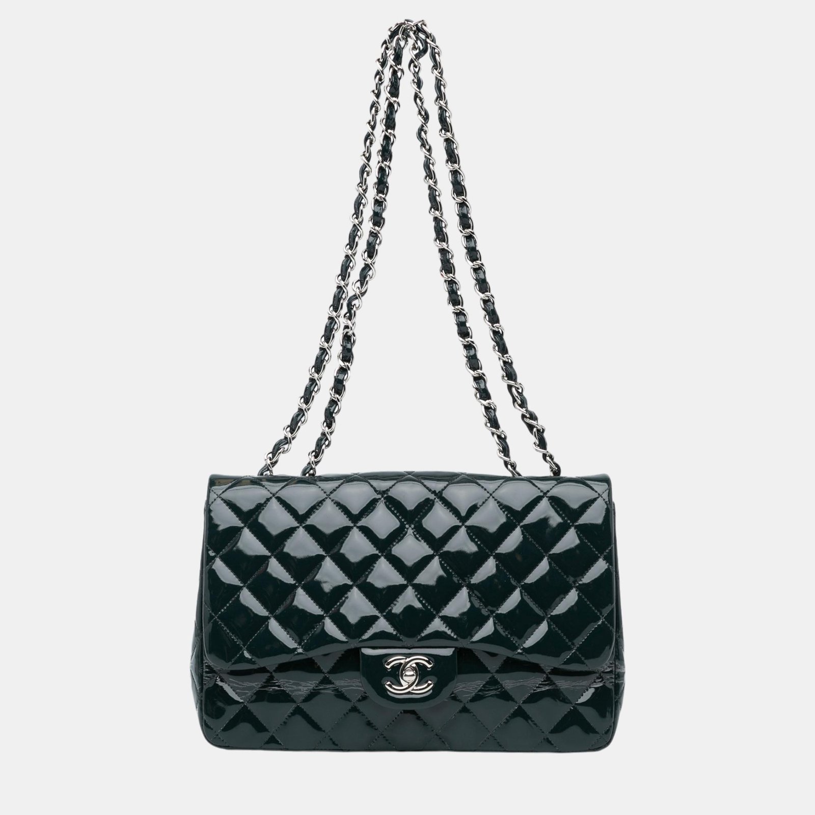 Chanel Blue Jumbo Classic Patent Double Flap