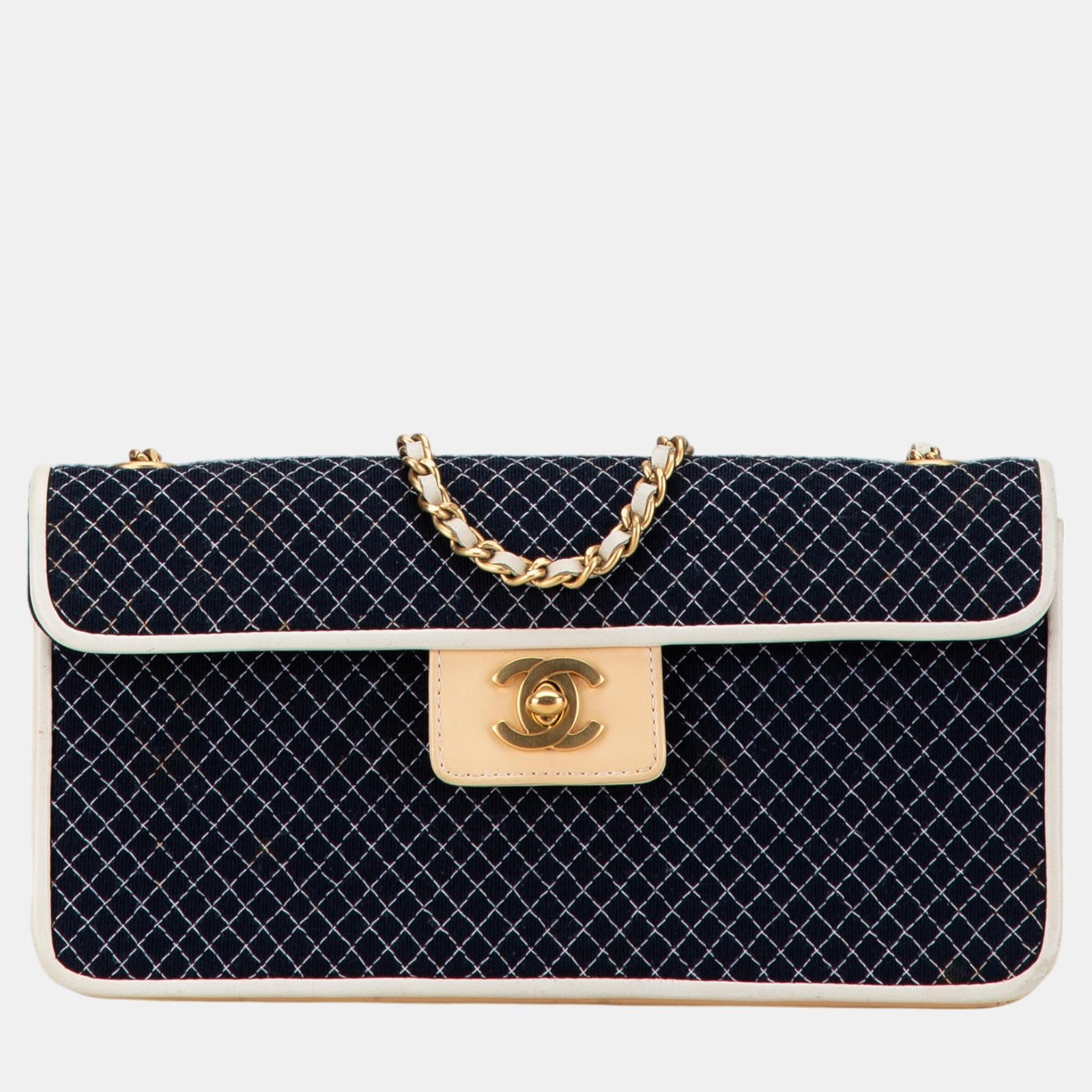 Chanel Navy Blue Small Quilted Jersey East West Flap