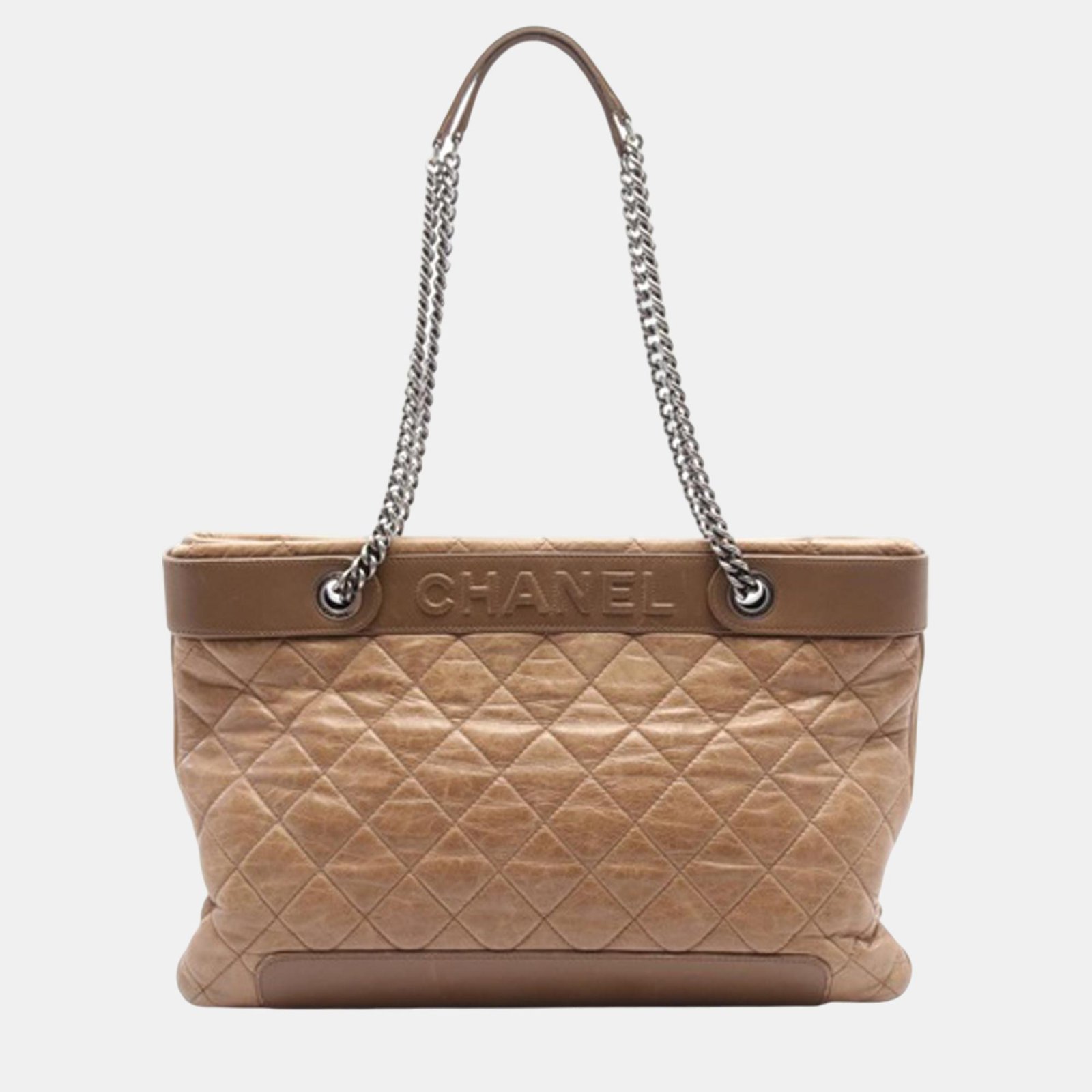 Chanel Brown Quilted Crumpled Calfskin Tote