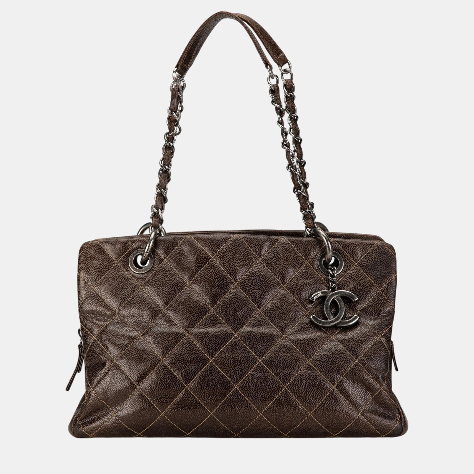 Chanel Brown Small Quilted Caviar Chic Tote
