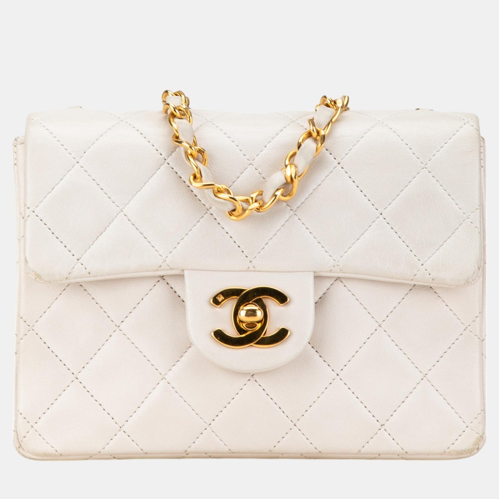 Chanel White Mini Square Classic Lambskin Single Flap