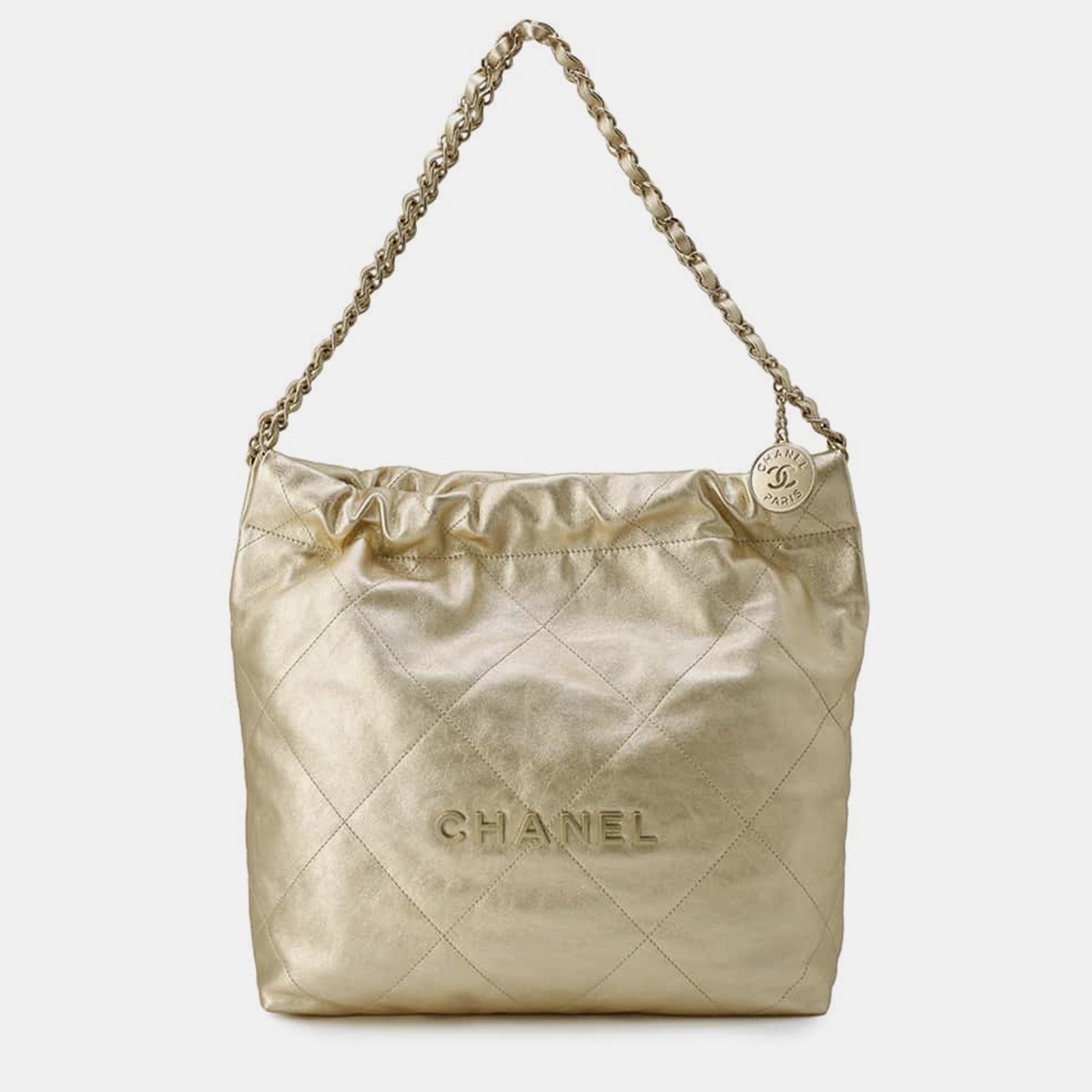 Chanel Gold Metallic Calf Leather Size Small Chanel 22 Handbag
