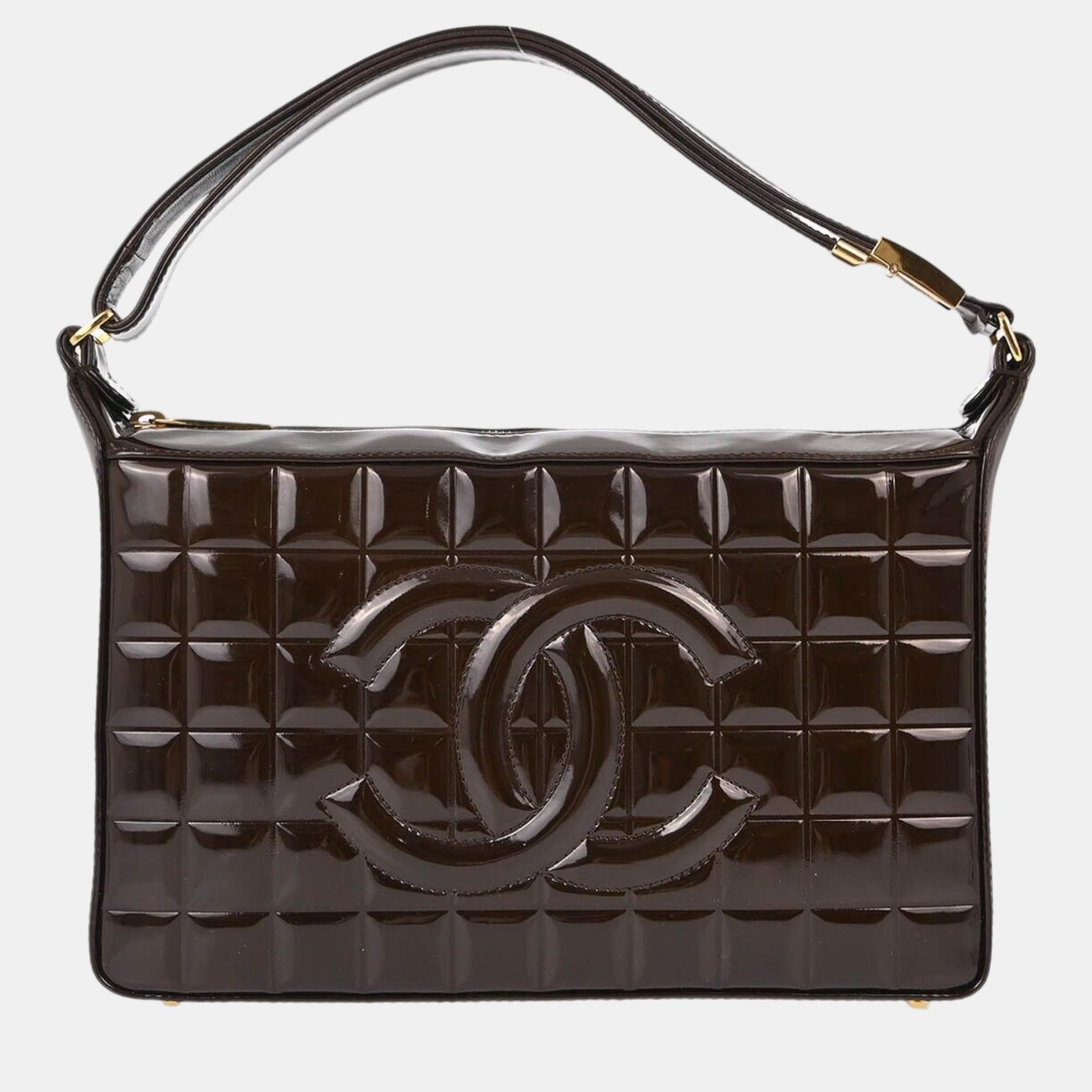 Chanel Brown Patent Leather Choco Bar Shoulder Bag