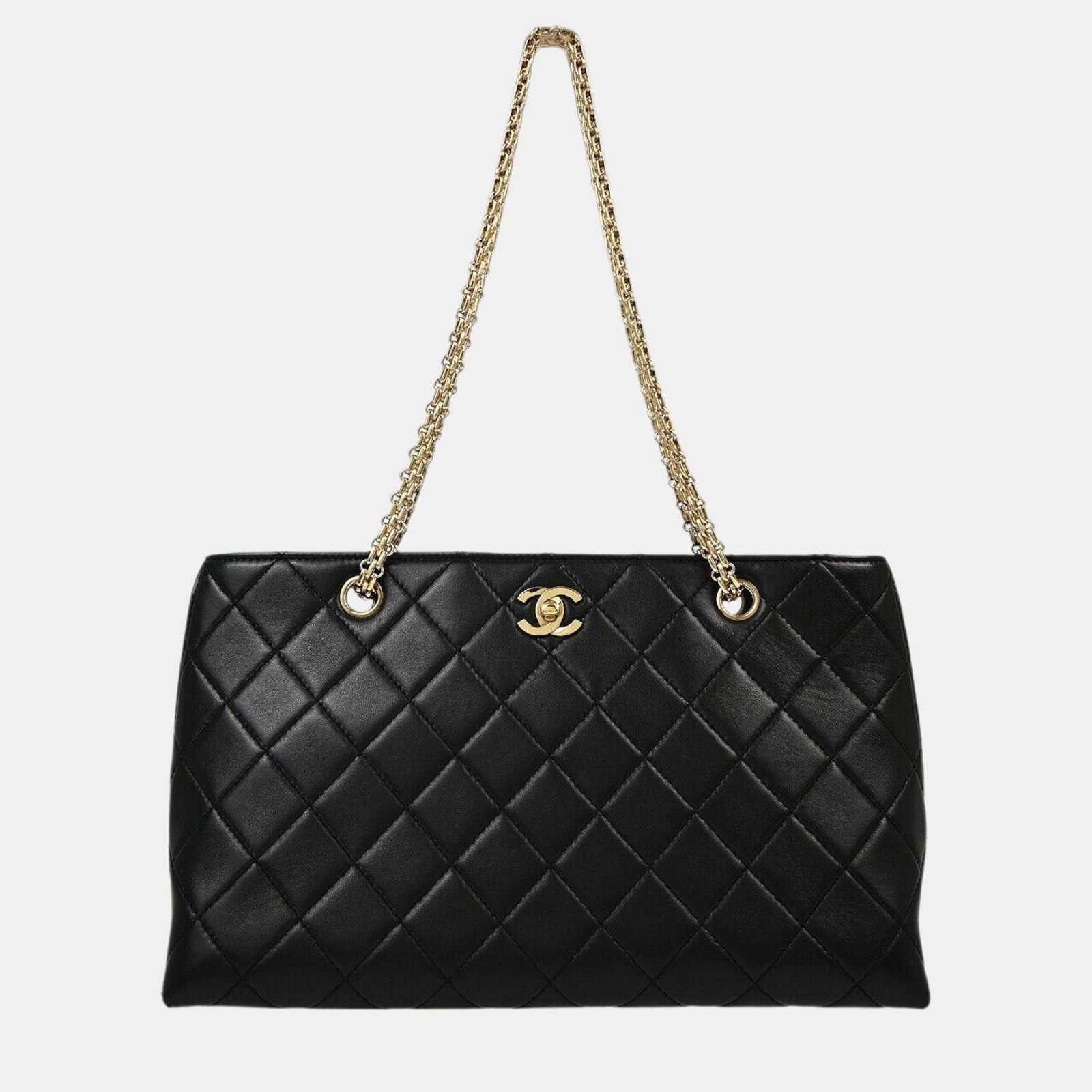 Chanel Black Lambskin Chain Tote Handbag