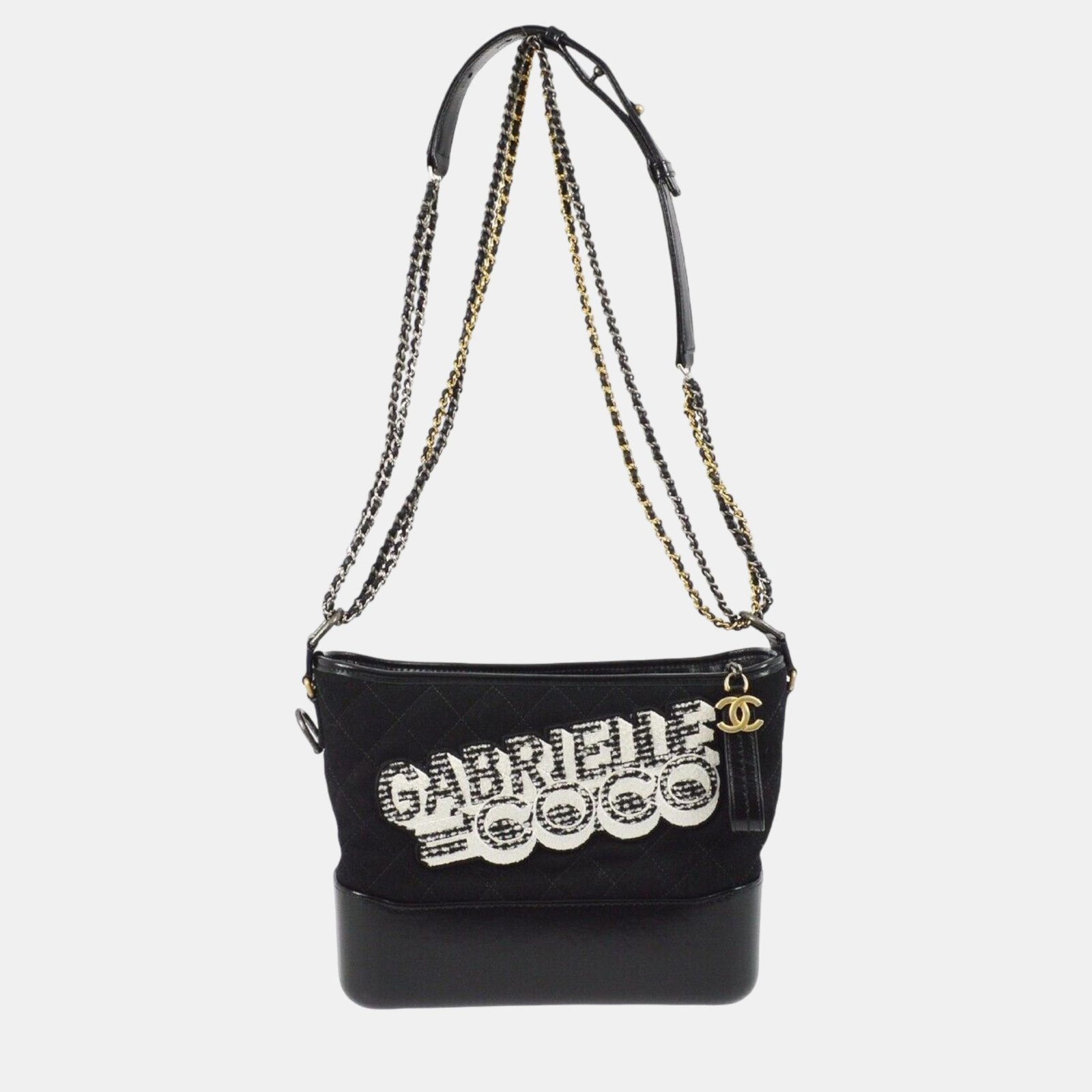 Chanel Black Felt Calfskin Medium Gabrielle Shoulder Bag