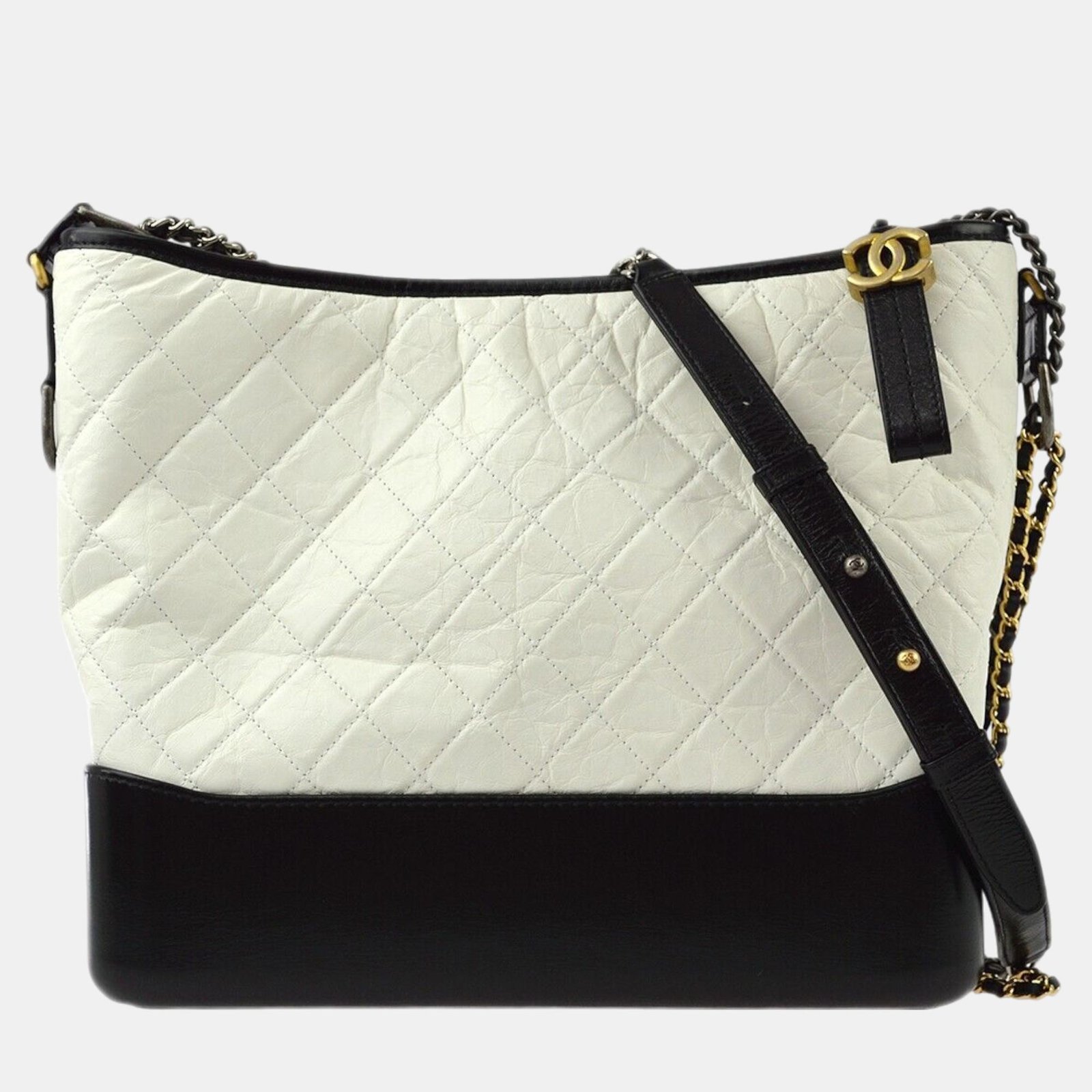 Chanel White Black Calfskin Large Gabrielle Shoulder Bag