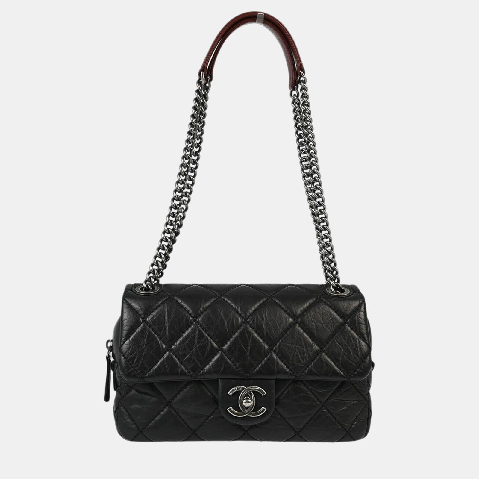 Chanel Black Calfskin Duo Color Chain Shoulder Bag
