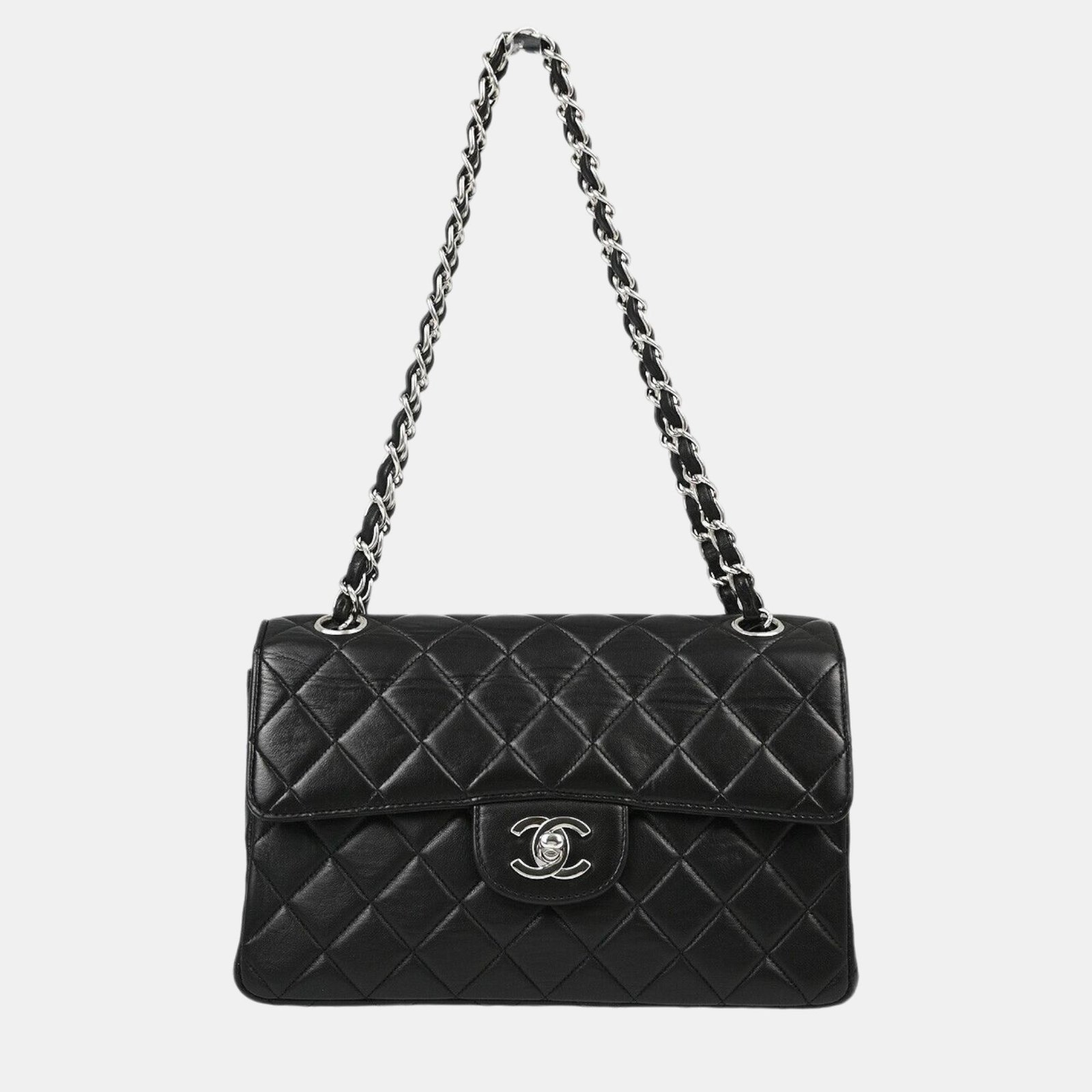 Chanel Black Lambskin Double Sided Stainless Steel Flap Shoulder Bag