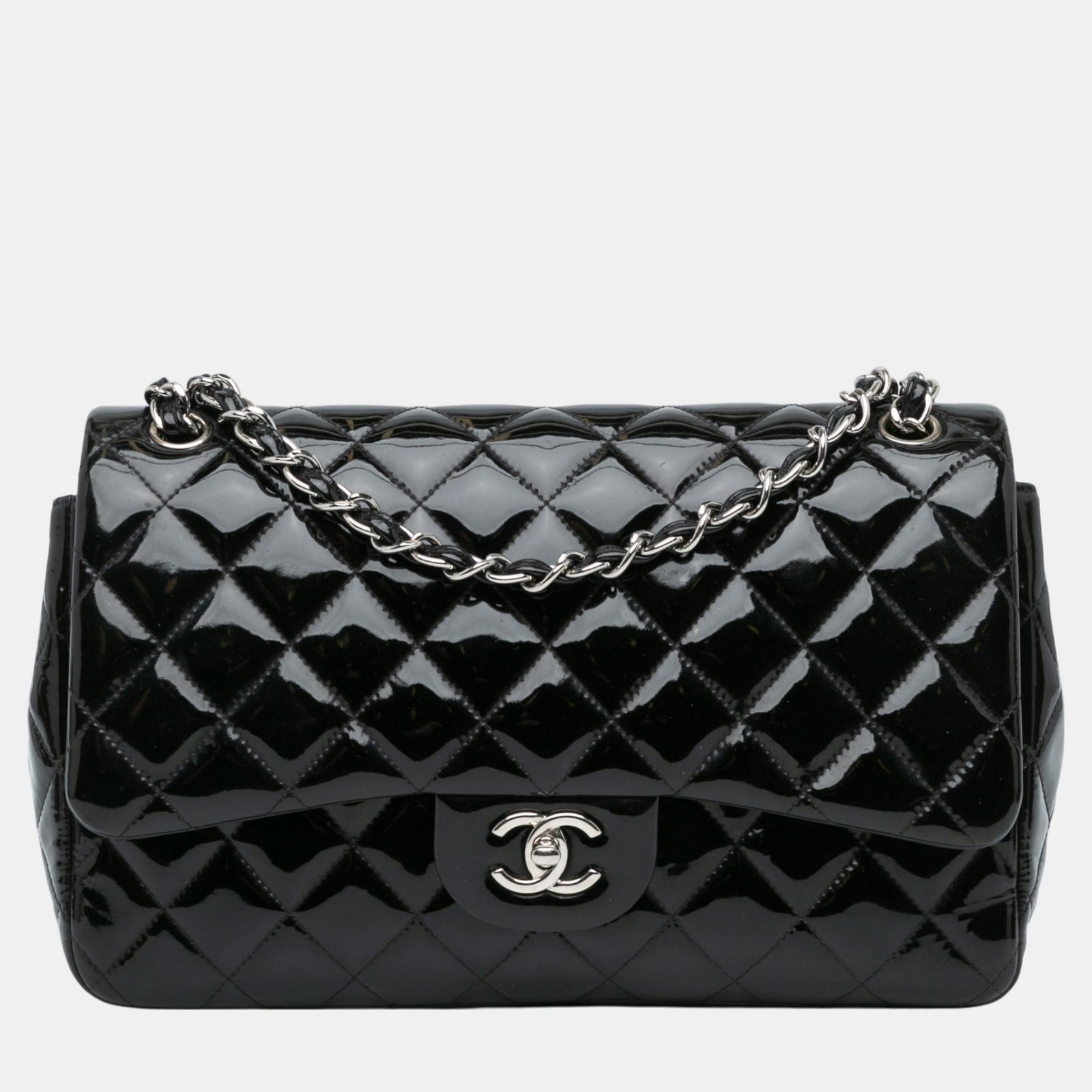 Chanel Black Jumbo Classic Patent Double Flap