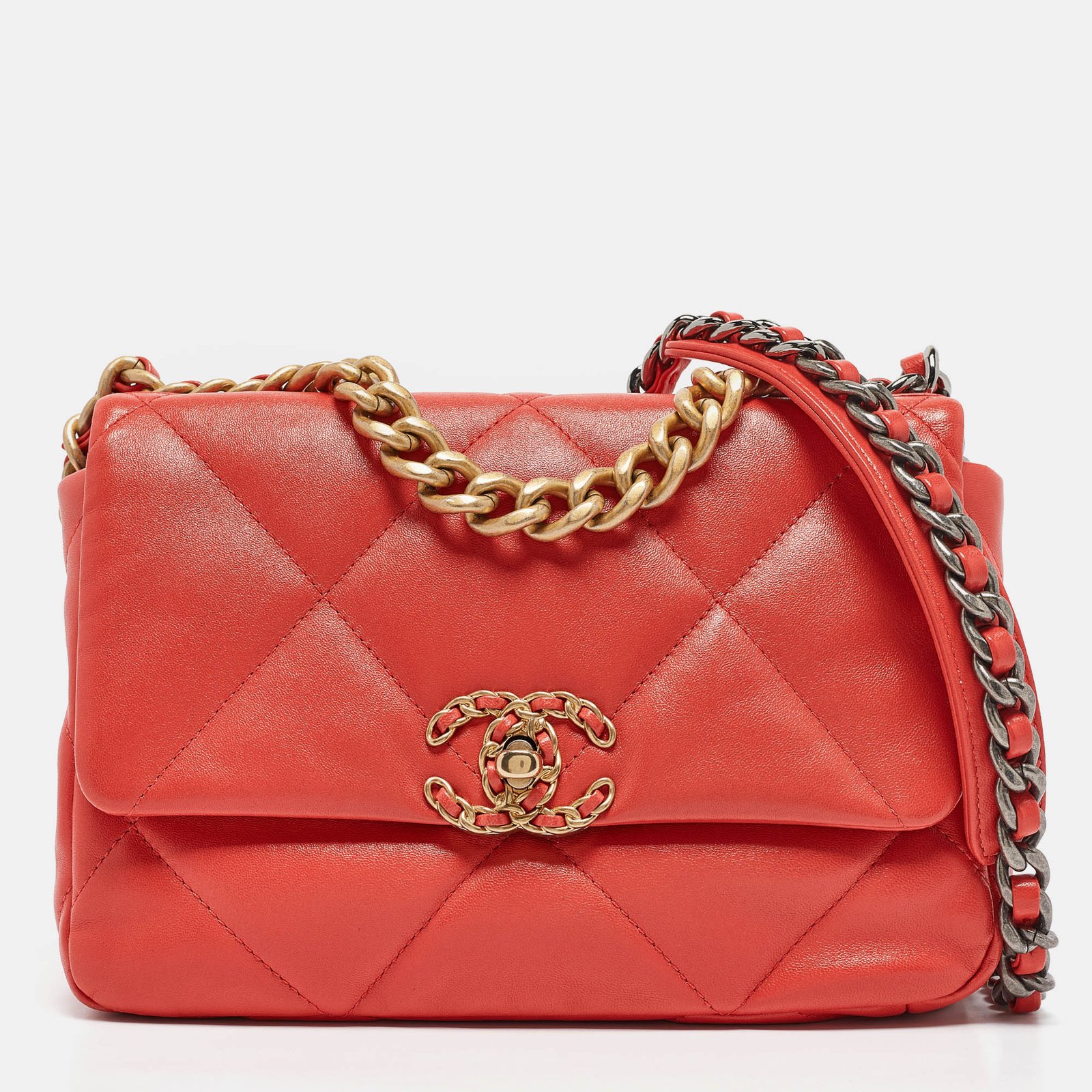 Chanel Orange Quilted Leather Small 19 Flap Bag