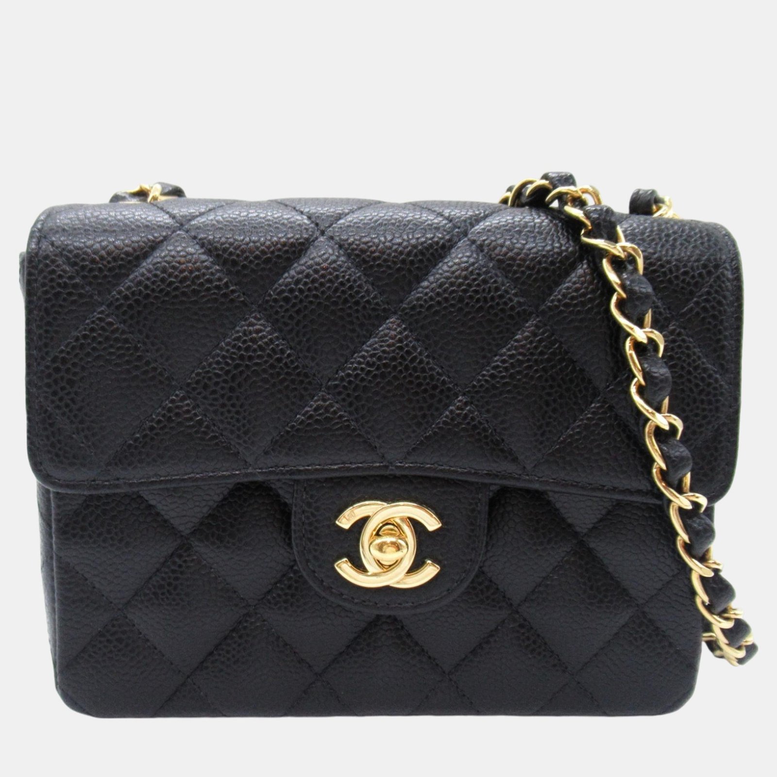 Chanel Black Caviar Skin (Grained Calf) Matelasse Chain Shoulder Bag