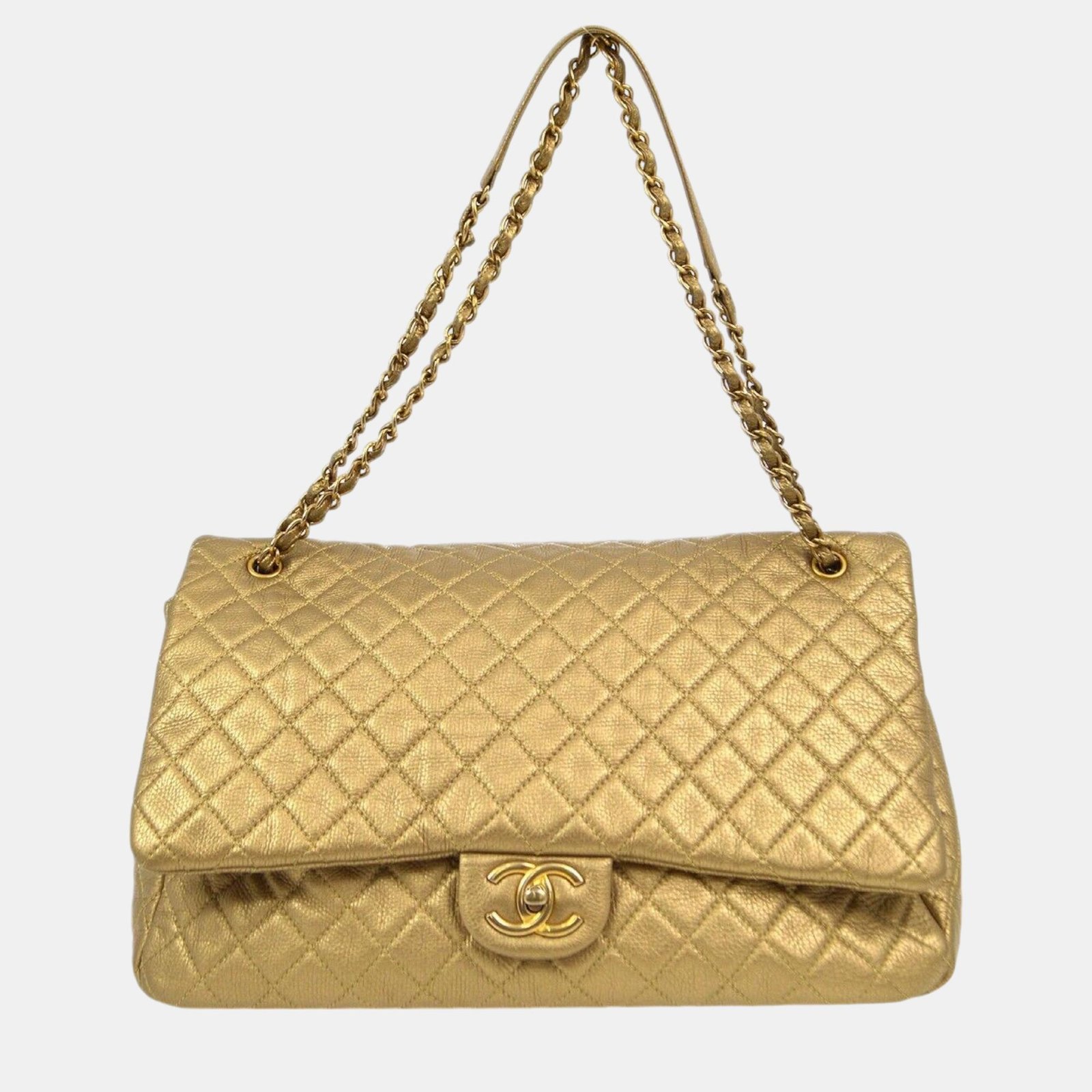 Chanel Gold Calfskin XXL Single Flap Shoulder Bag