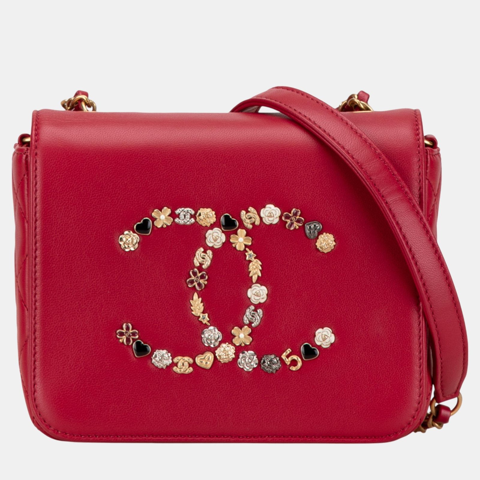Chanel Red Lambskin Lucky Charms Flap Crossbody
