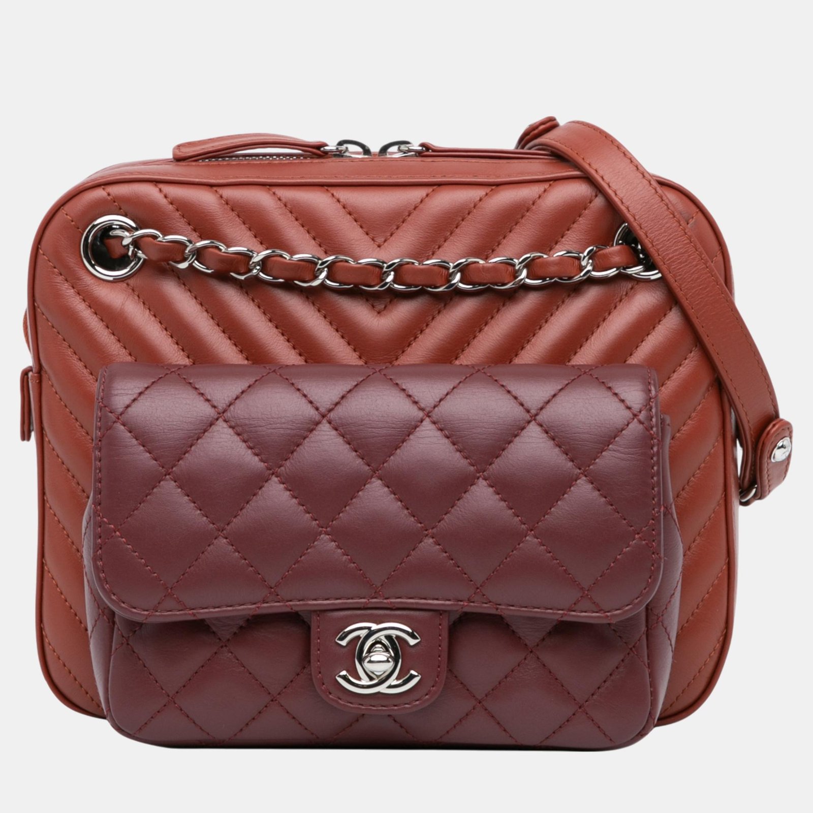 Chanel Red Paris Hamburg Small Quilted Calfskin Double Camera Bag