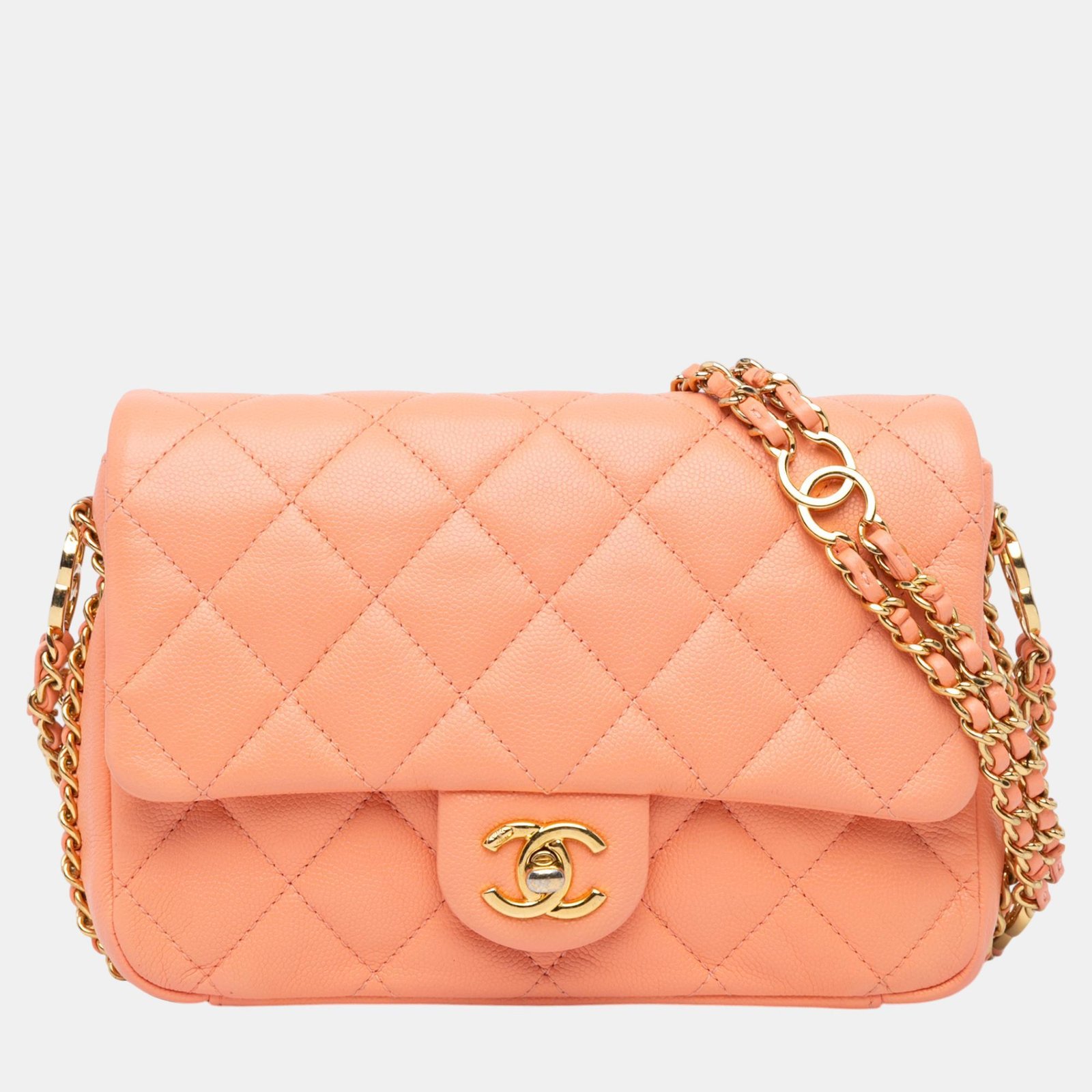 Chanel Orange Mini Quilted Caviar CC You Flap