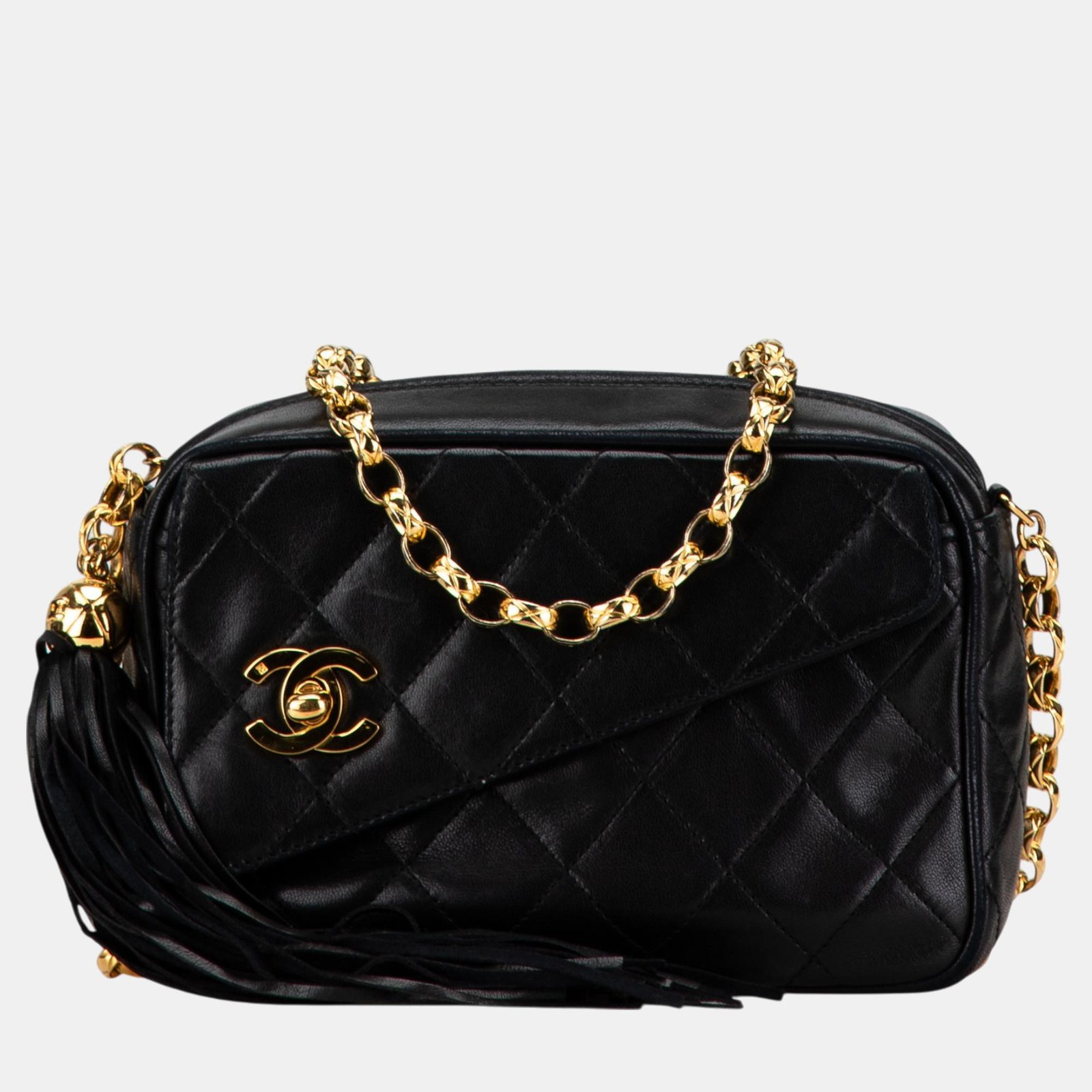 Chanel Black Mini Lambskin CC Tassel Camera Crossbody
