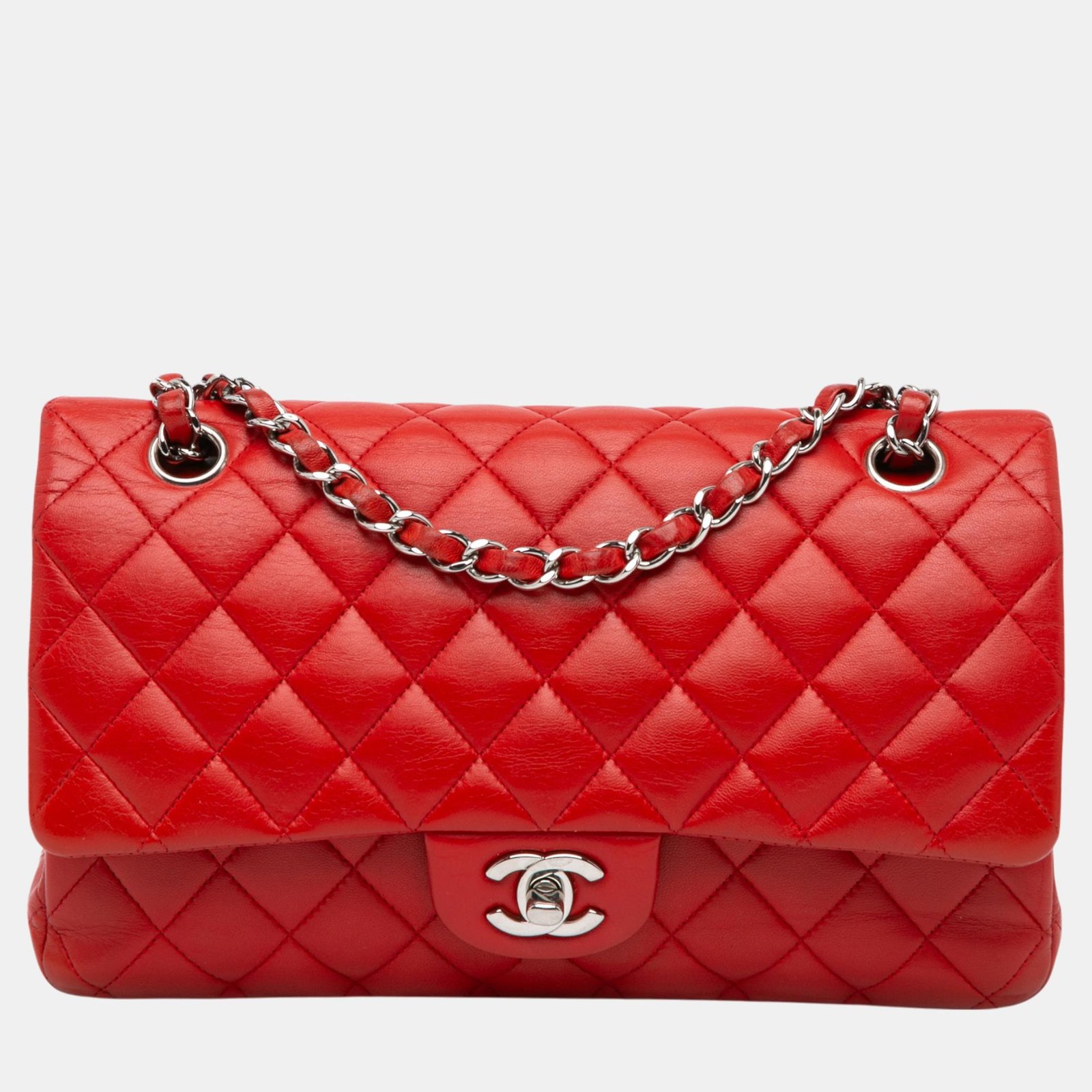 Chanel Red Medium Classic Lambskin Double Flap