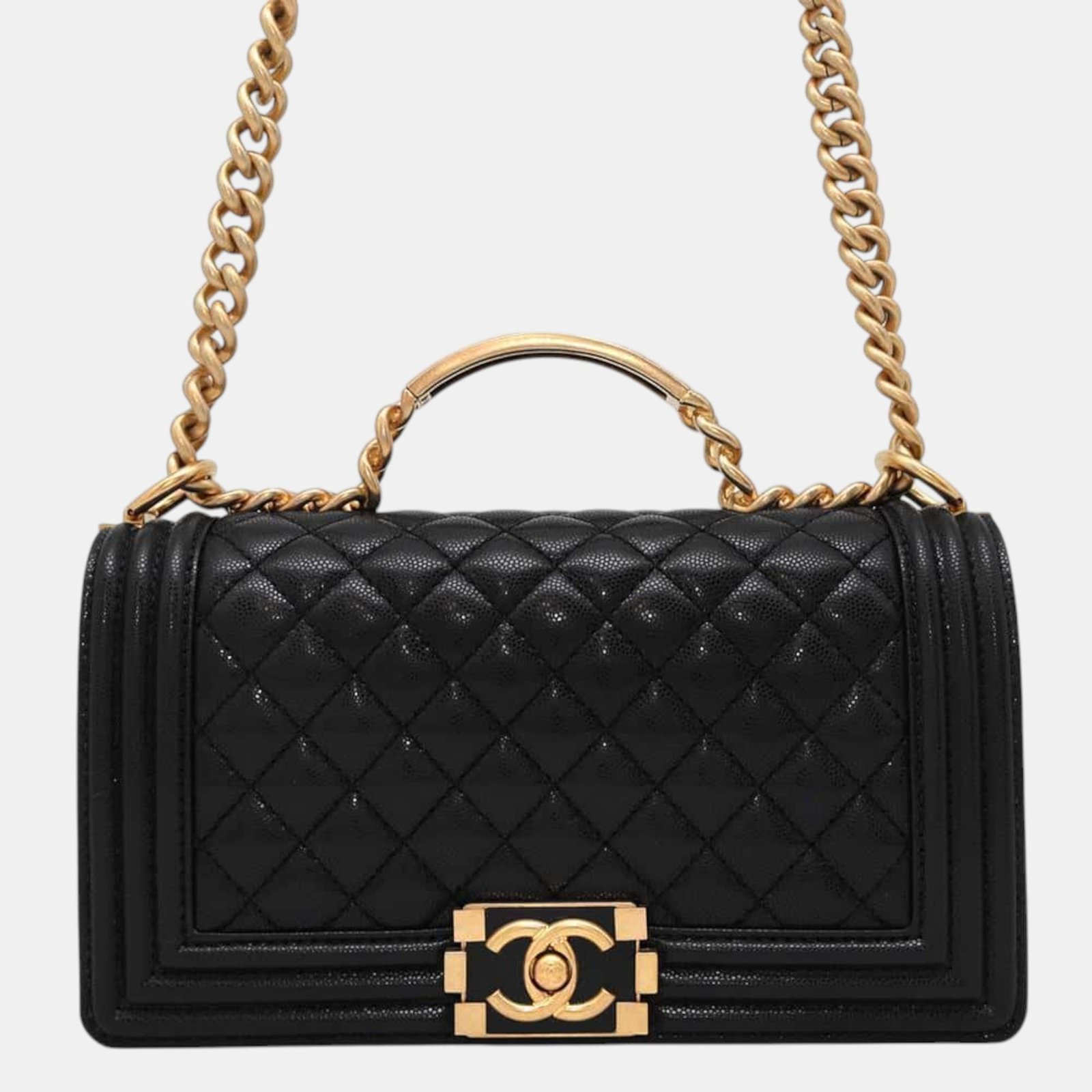 Chanel Black Caviar Leather Boy Chanel Top Handle Chain Shoulder