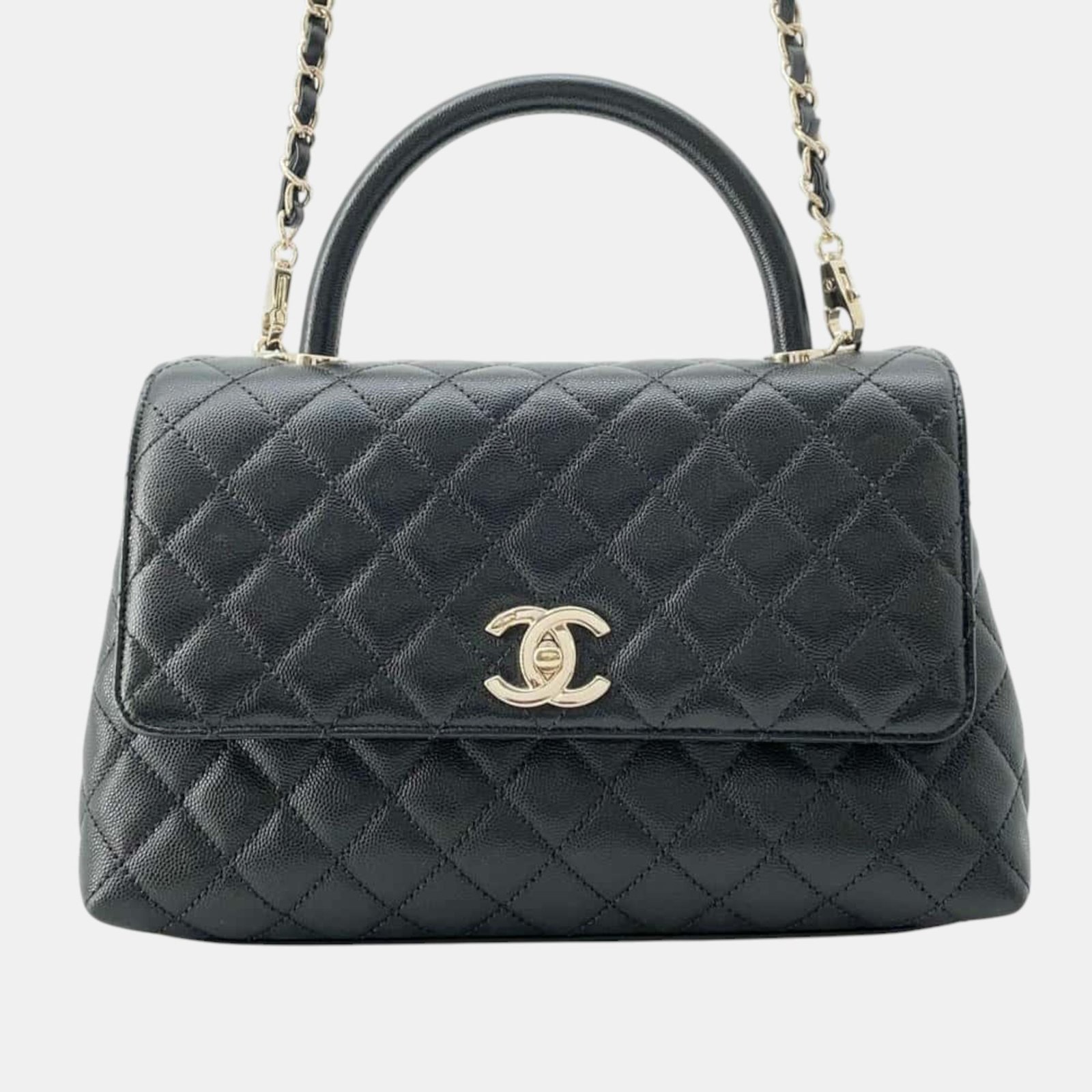 Chanel Black Caviar Leather Coco Handle Shoulder Bag Size 29