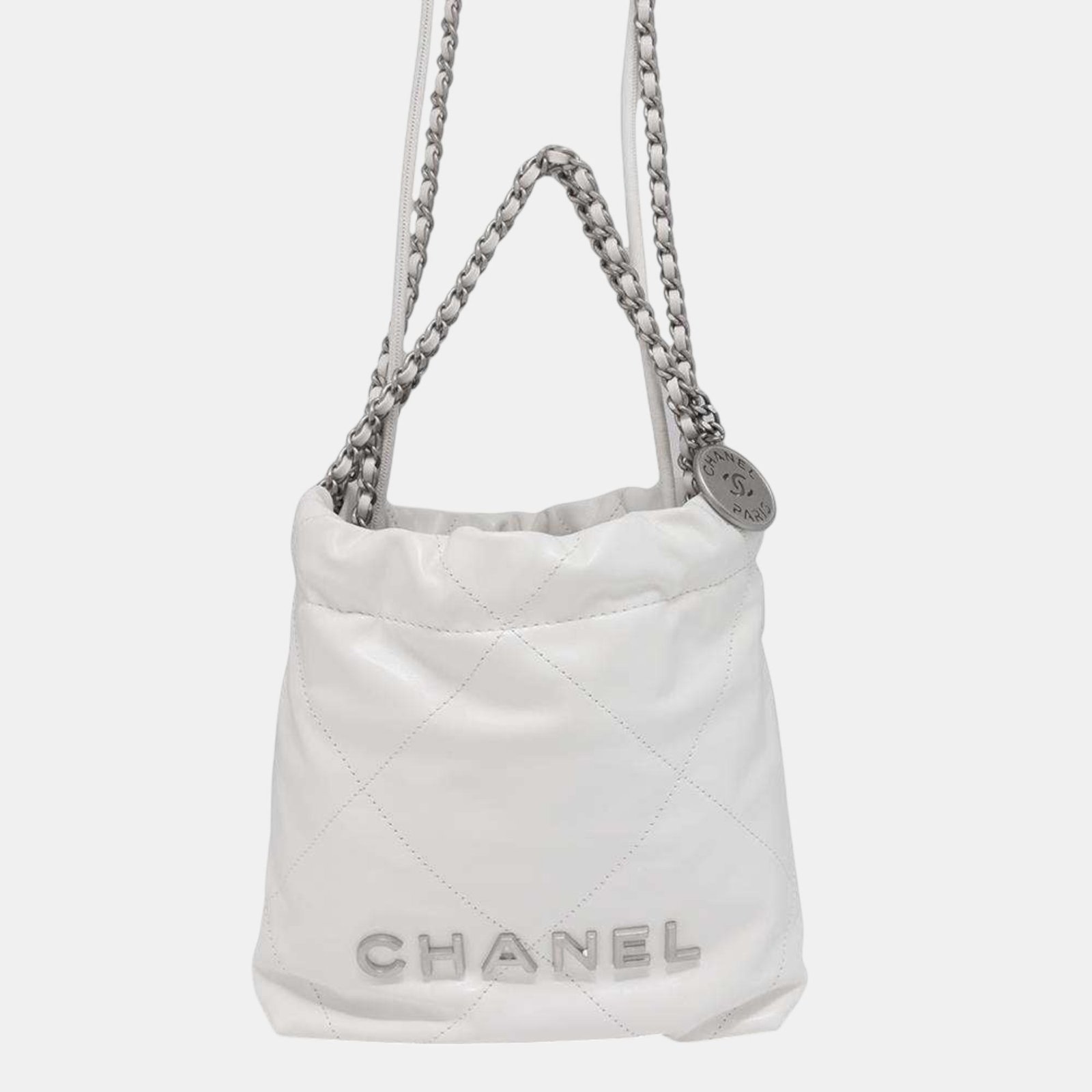Chanel White Shiny Calf Leather Chanel 22 Handbag Size Mini