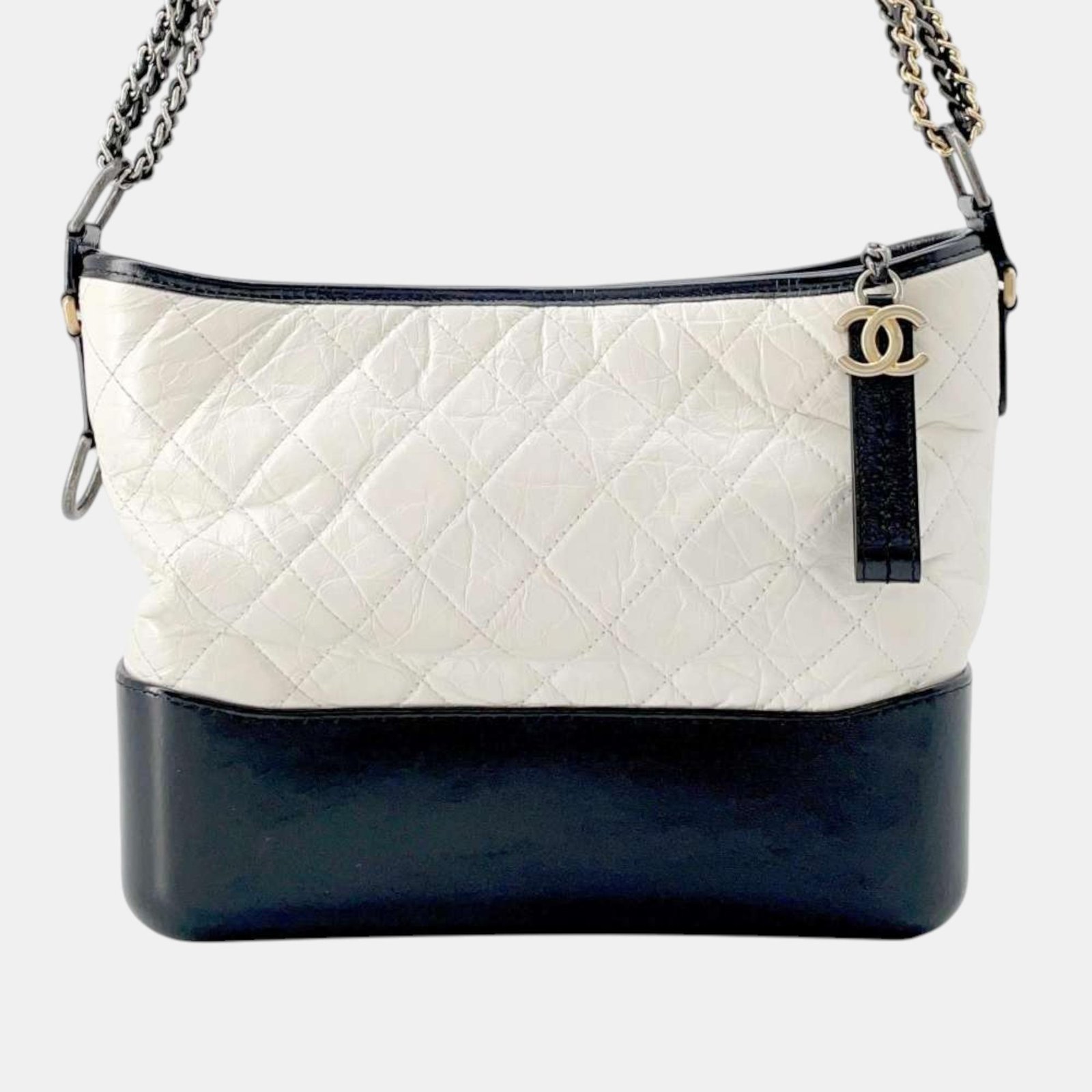 Chanel Gabriel de Hobo White/Black Calf Leather Size Large