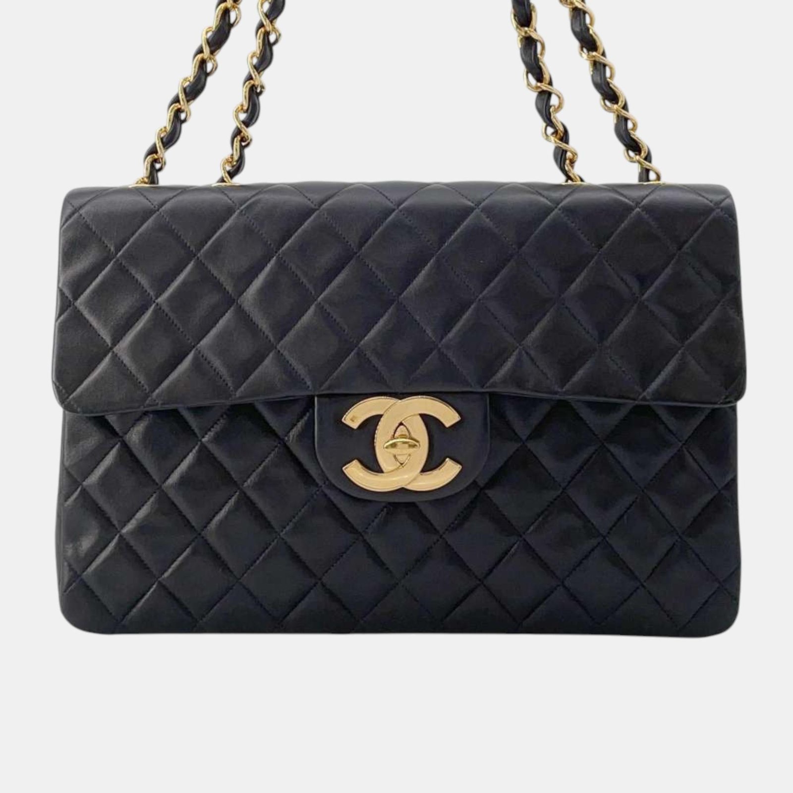 Chanel Jumbo Matelasse Chain Shoulder Black Lambskin Size 34