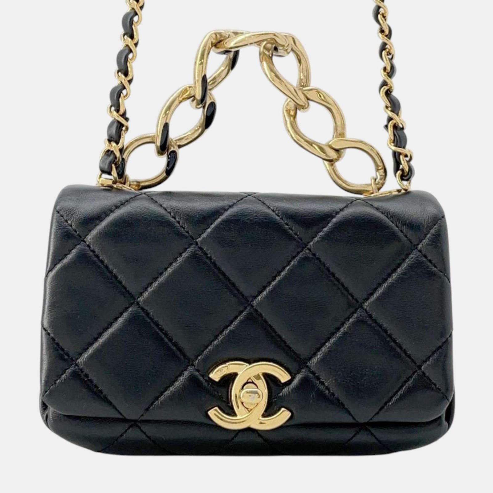 Chanel Black Lambskin Matelasse Chain Shoulder Bag