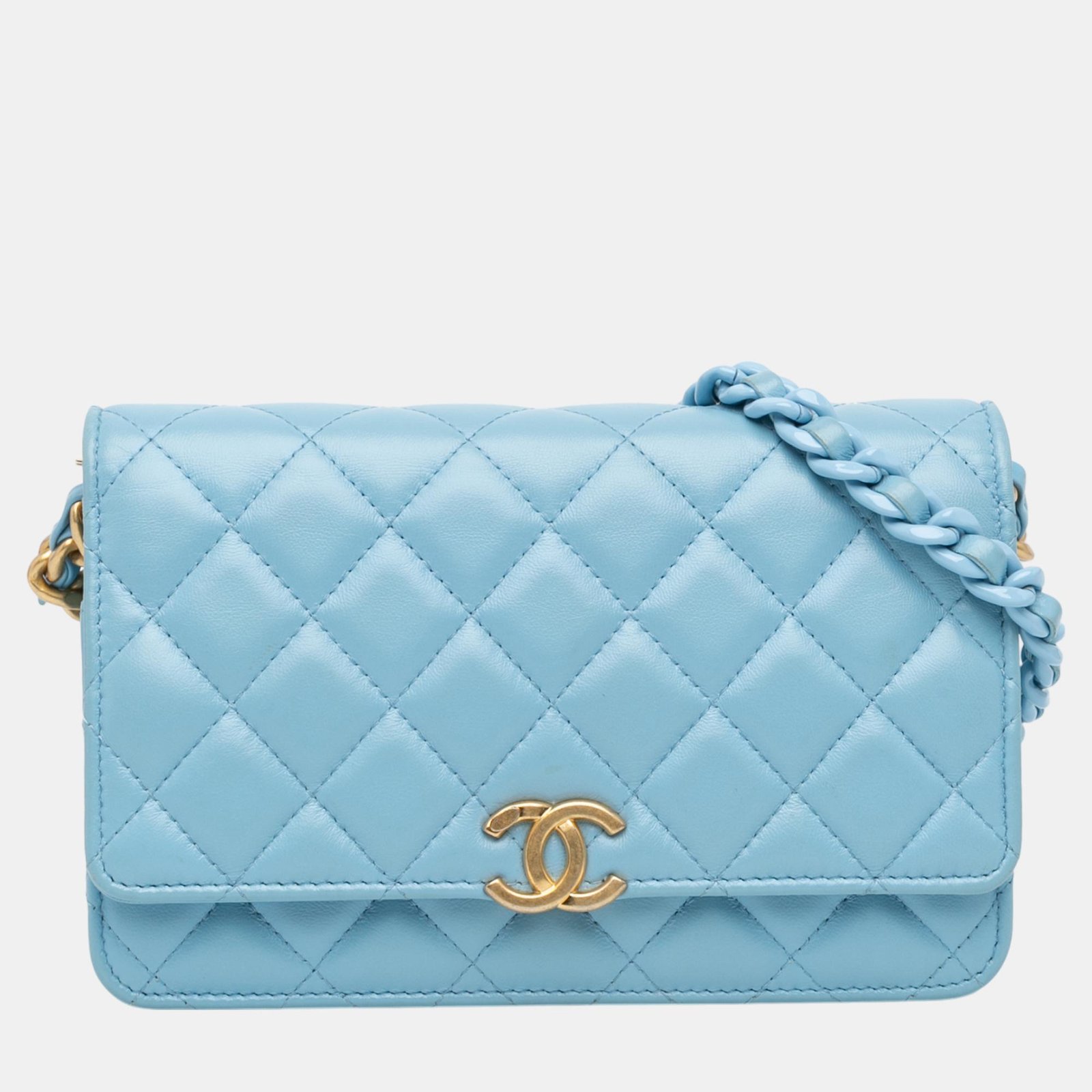 Chanel Blue Quilted Lambskin Candy Chain Wallet on Chain
