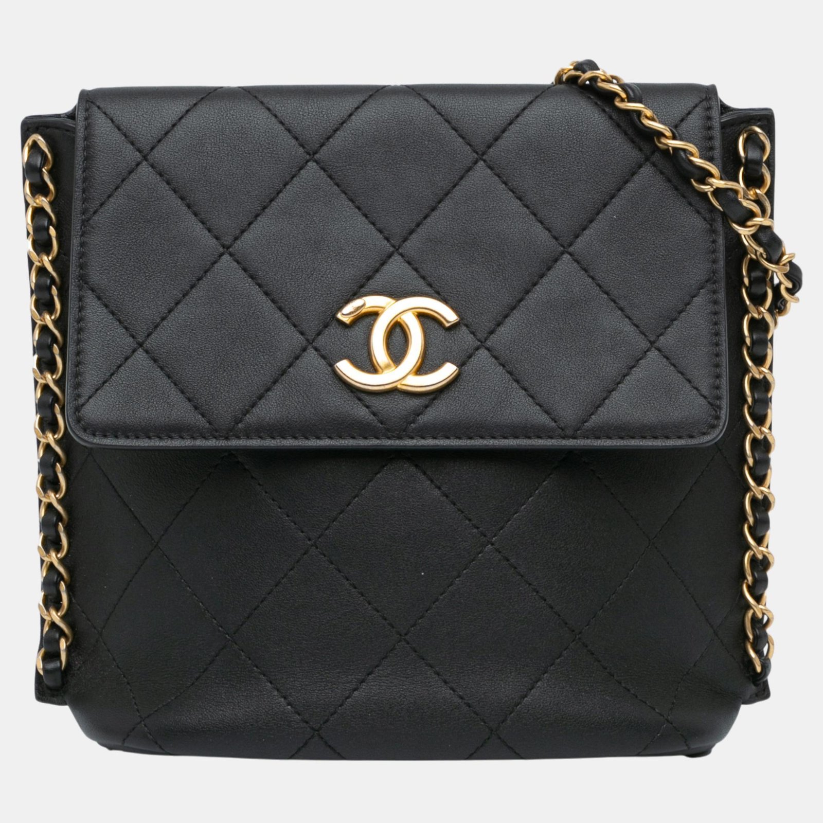 Chanel Black Small Quilted Calfskin Chain Hobo Flap