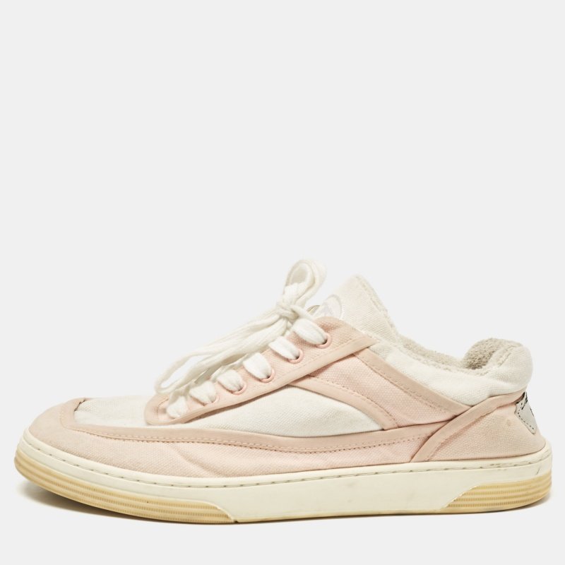 Chanel Pink/White Canvas CC Low Top Sneakers Size 37