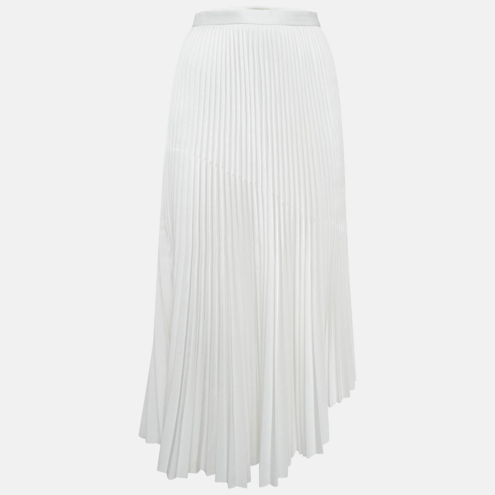 Chats By C.Dam White Crepe Asymmetric Plisse Esther Midi Skirt S