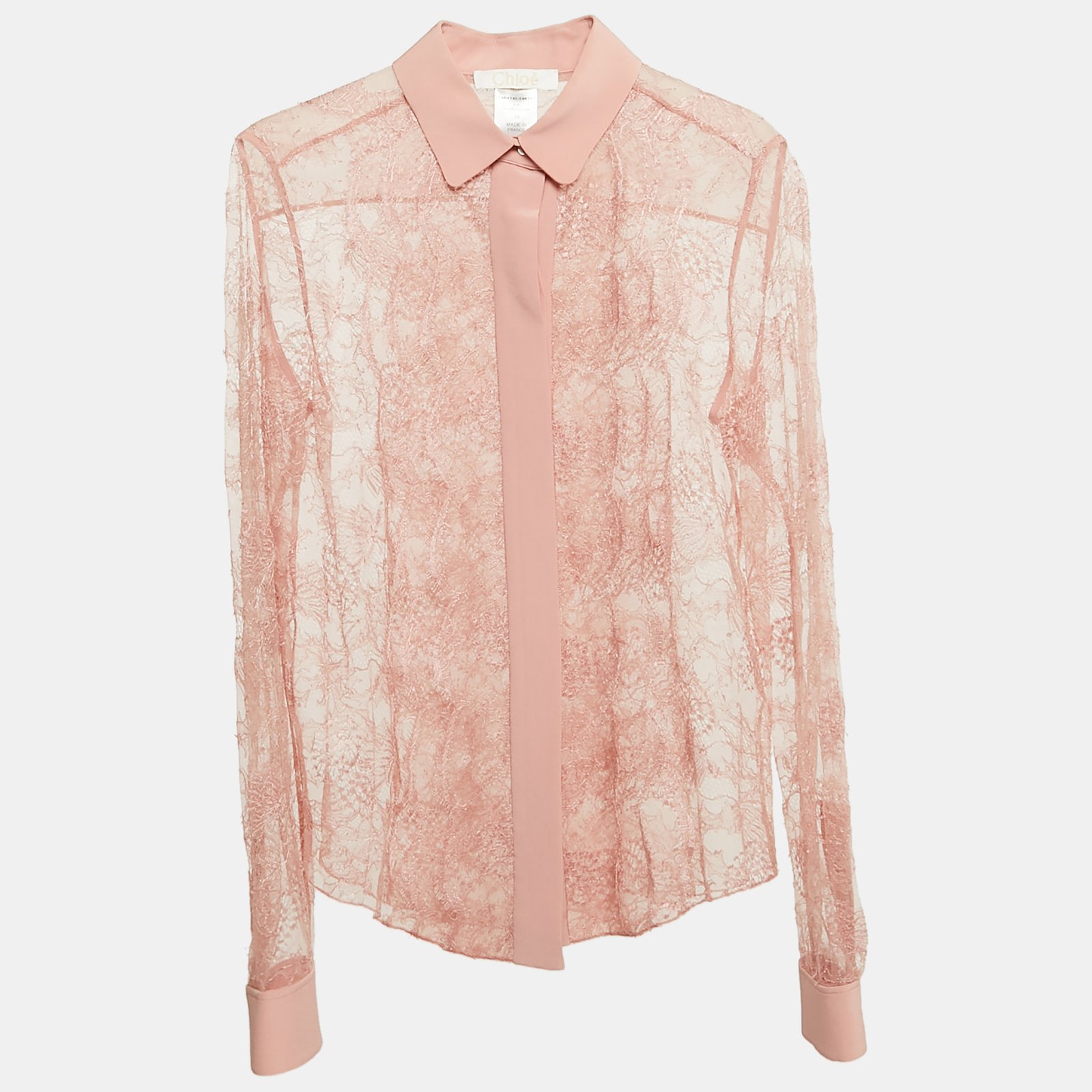 Chloe Powder Pink Lace Full Sleeve Shirt S