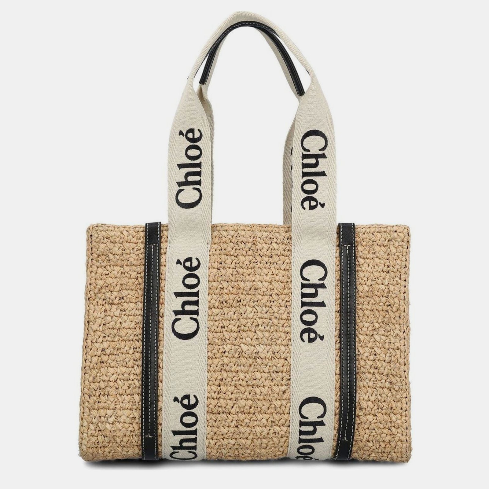 Chloe Beige Raffia Medium Woody Tote Bag
