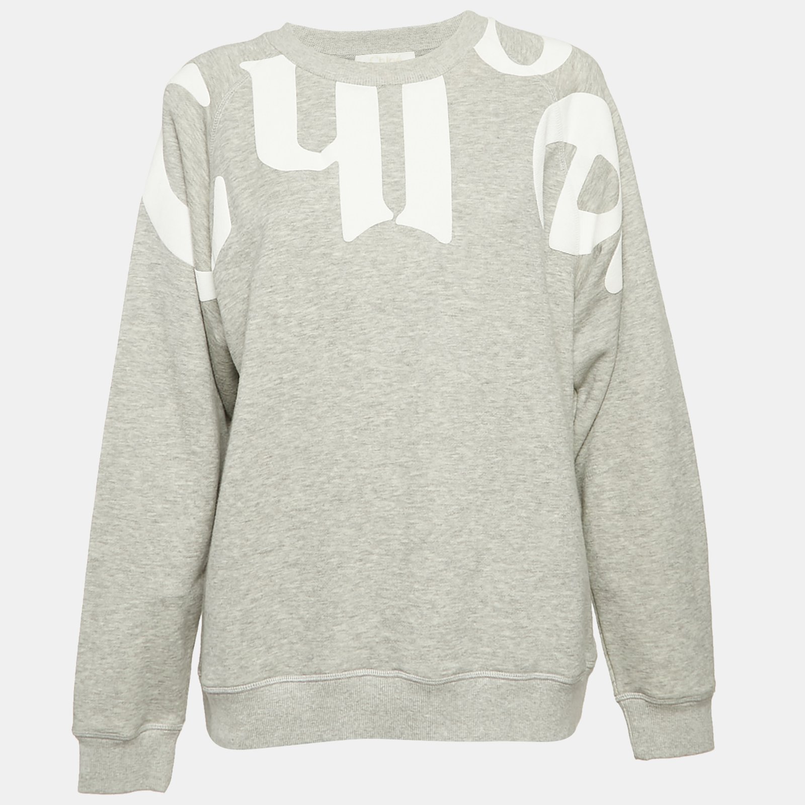 Chloe Grey Printed Cotton Knit Crew Neck Sweatshirt S