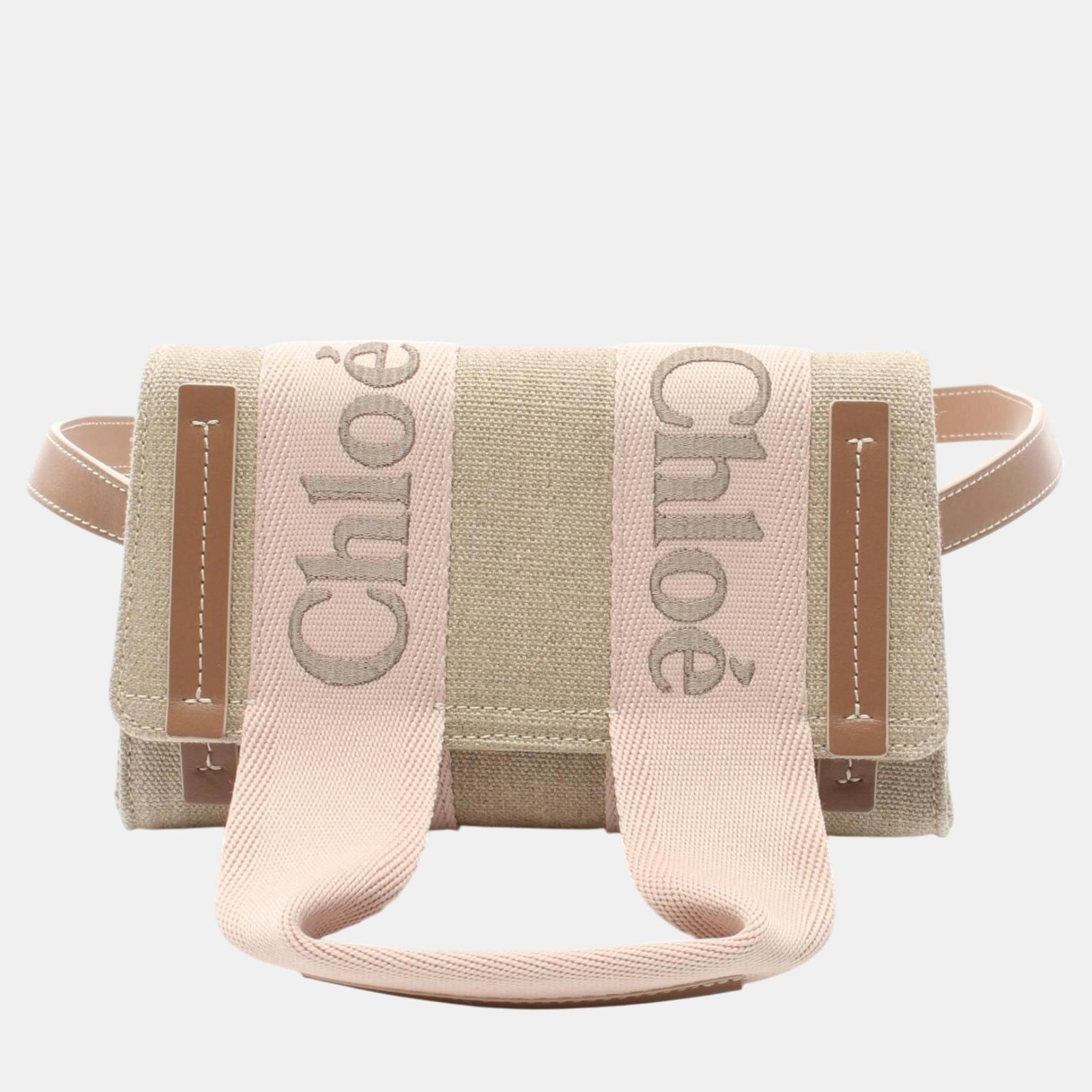 Chloe Beige Pink Brown CANVAS Fabric Leather Shoulder Bag
