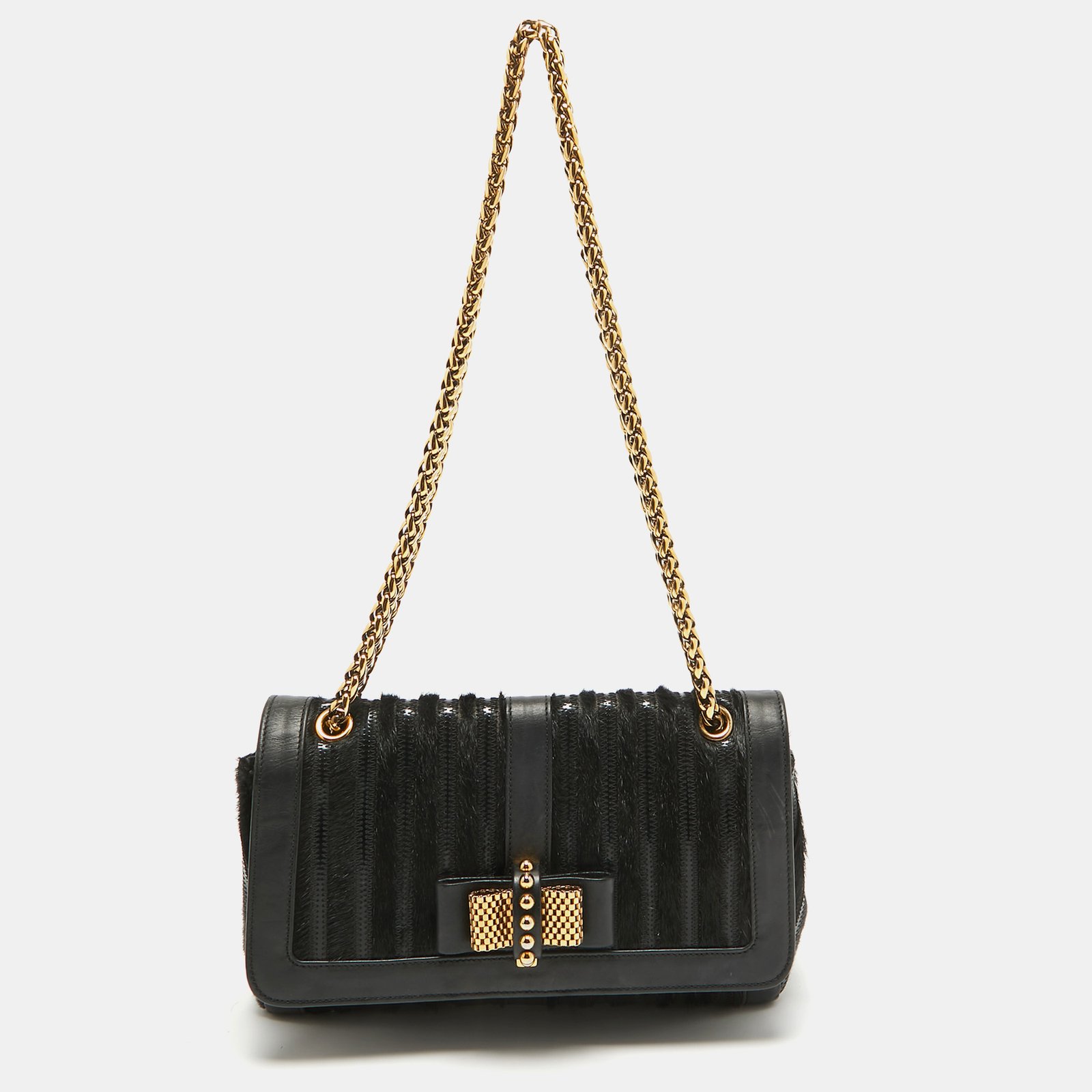 Christian Louboutin Black Calf Hair and Leather Sweet Charity Shoulder Bag