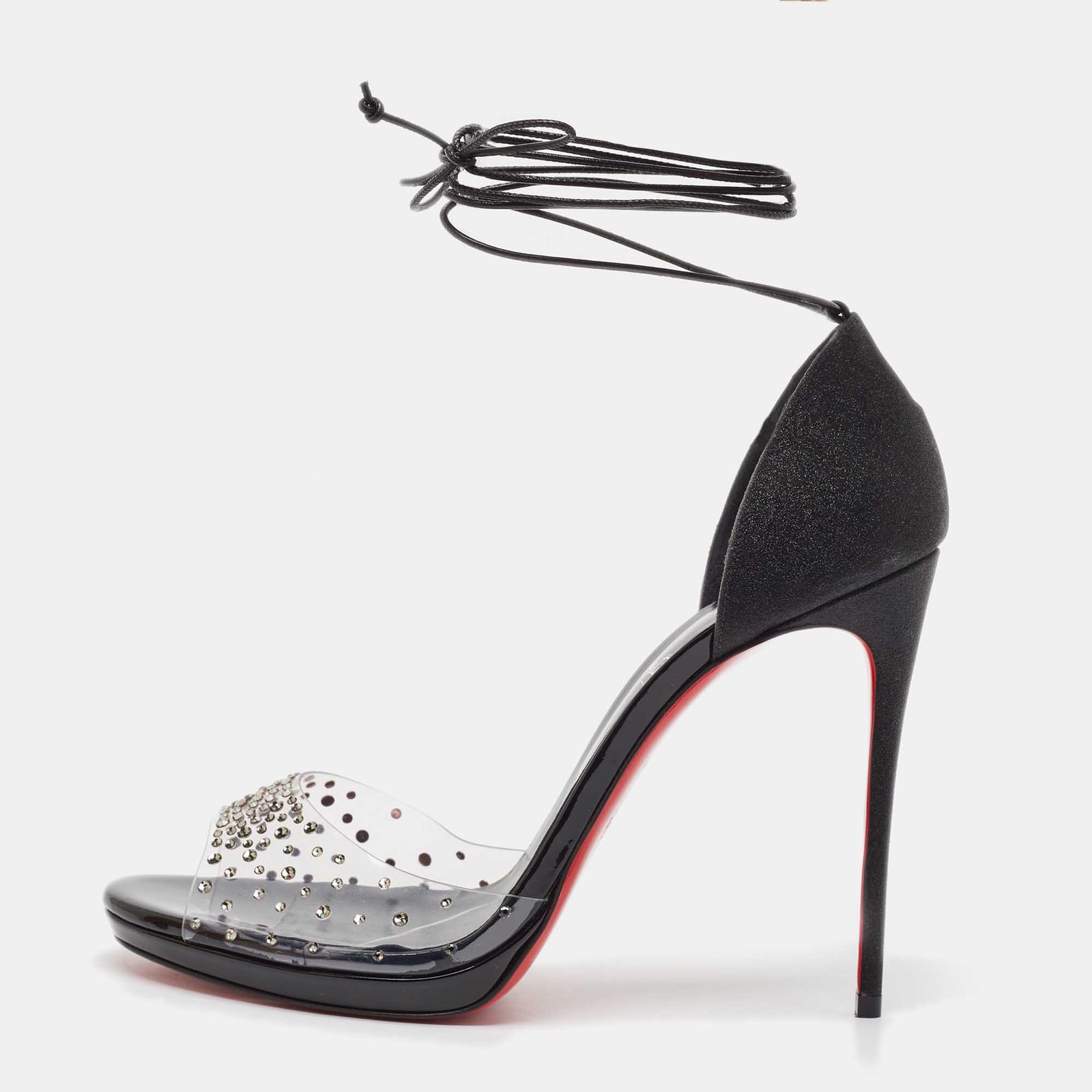 Christian Louboutin Black/Transparent Degratina Frou 120 Ankle Strap Sandals Size 40